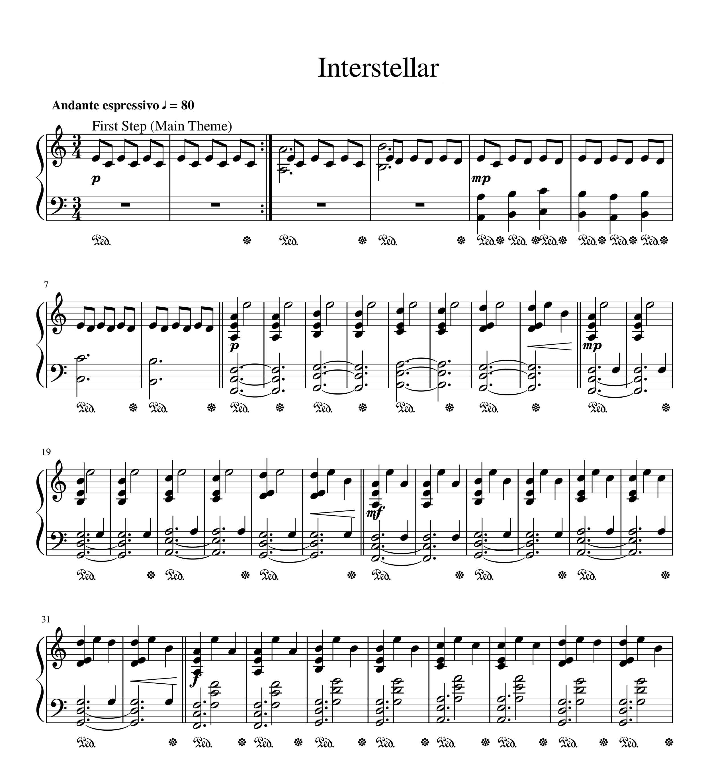 نت پیانو Interstellar از هانس زیمر نسخه کامل