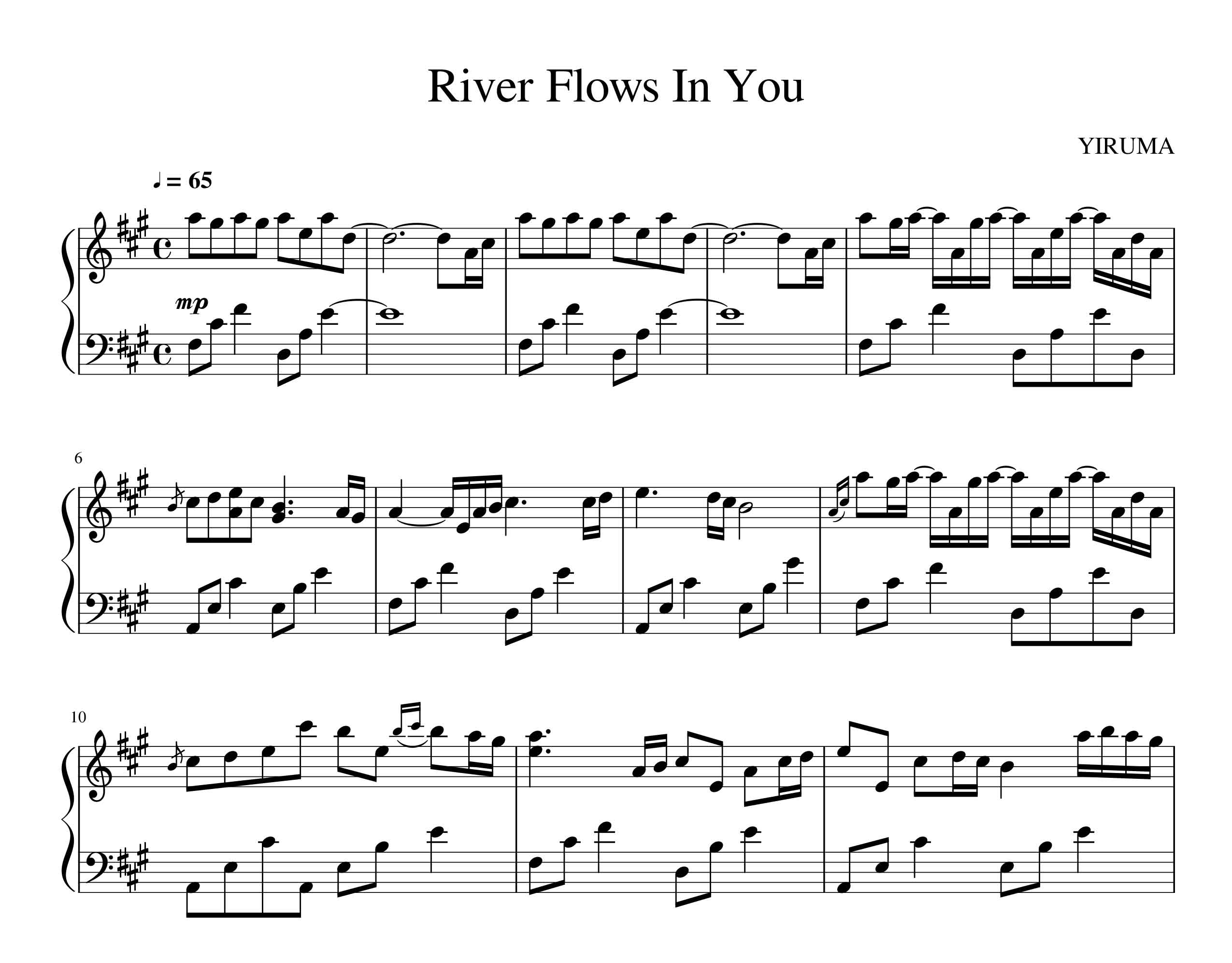 نت پیانو آهنگ River Flows In You از یروما
