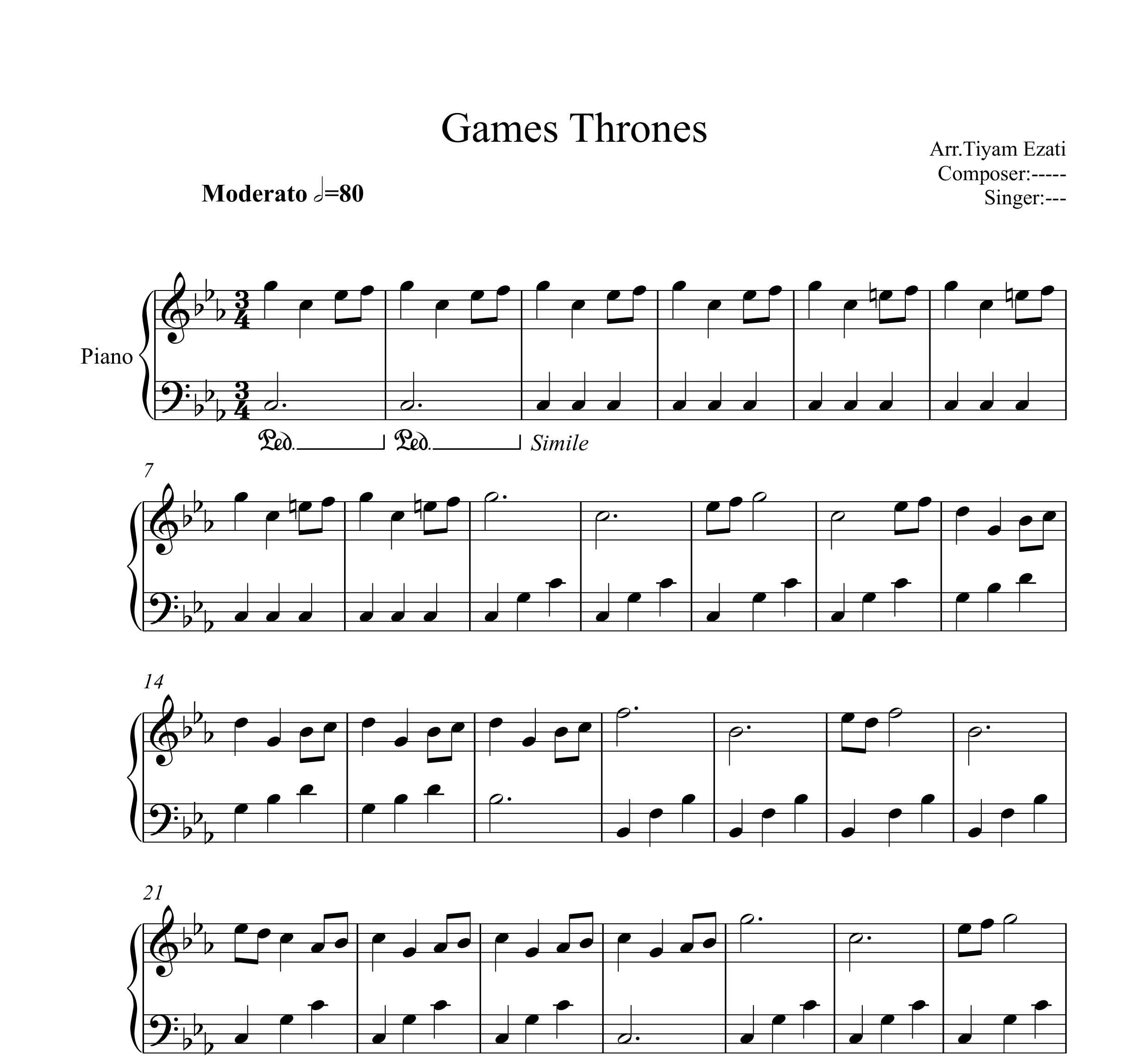 نت پیانو سریال Game of thrones