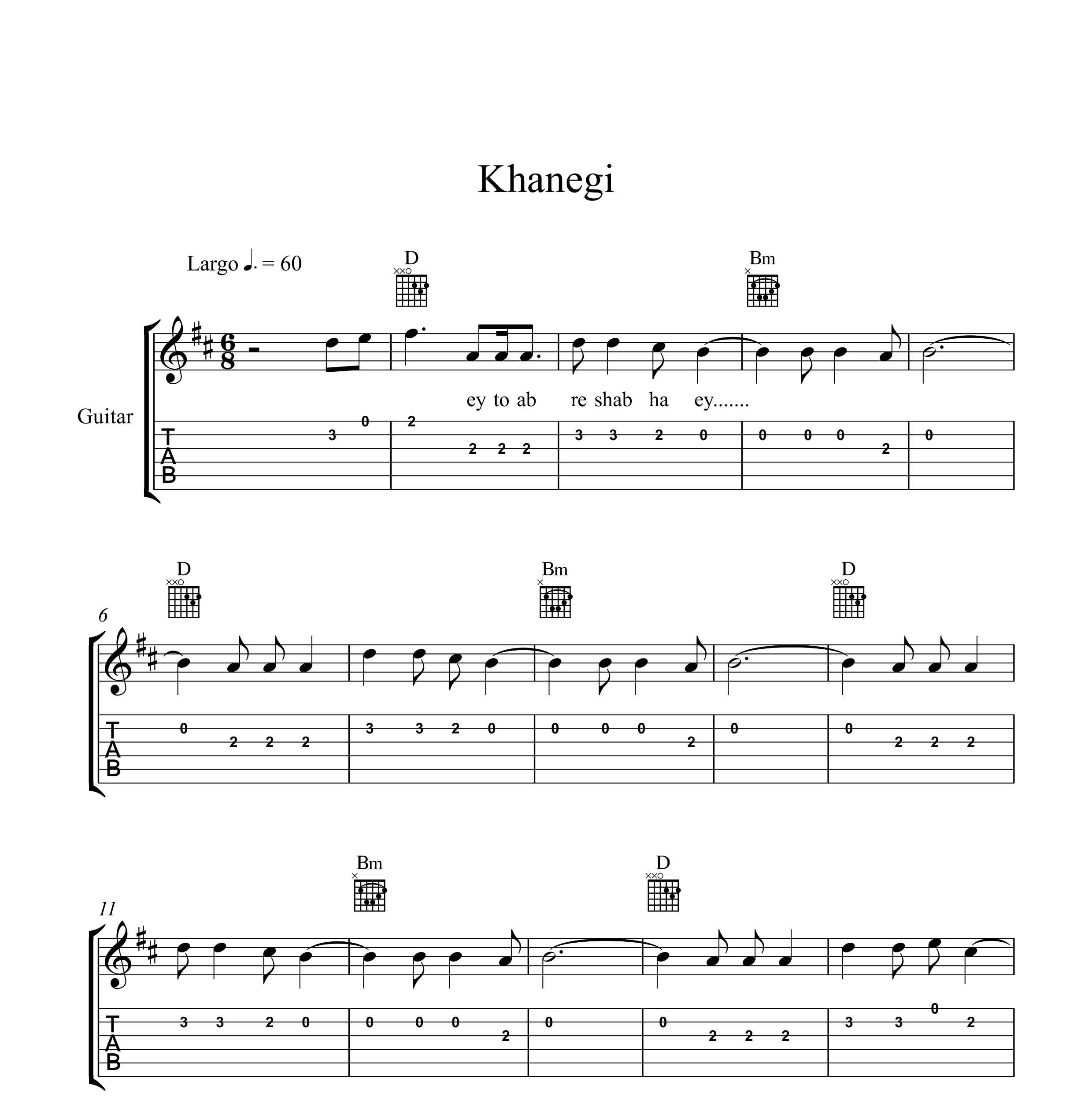 نت گیتار خانگی منصور به همراه تبلچر و آکورد