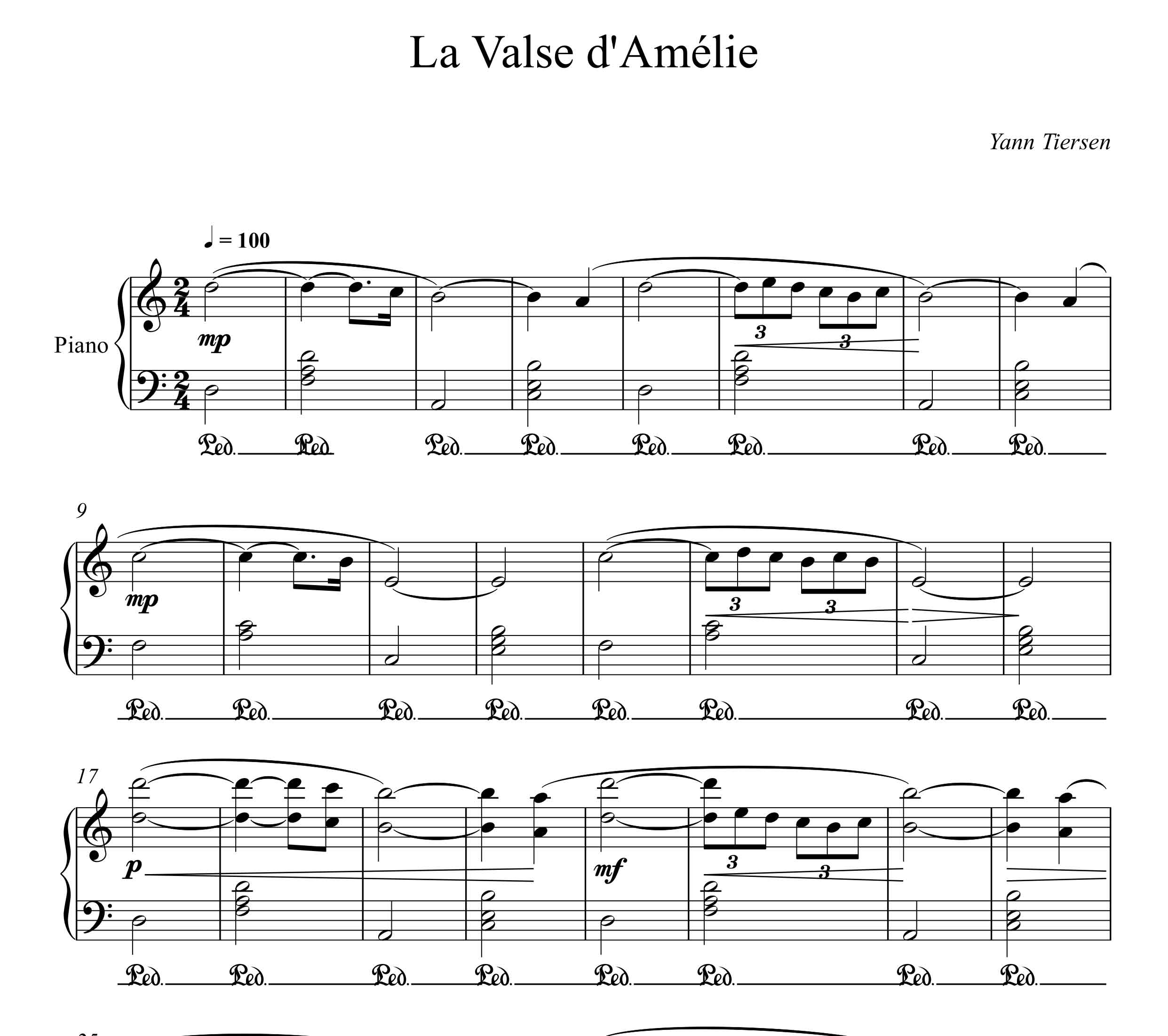 نت پیانو والتس امیلی  la valse d amelie از یان تیرسن