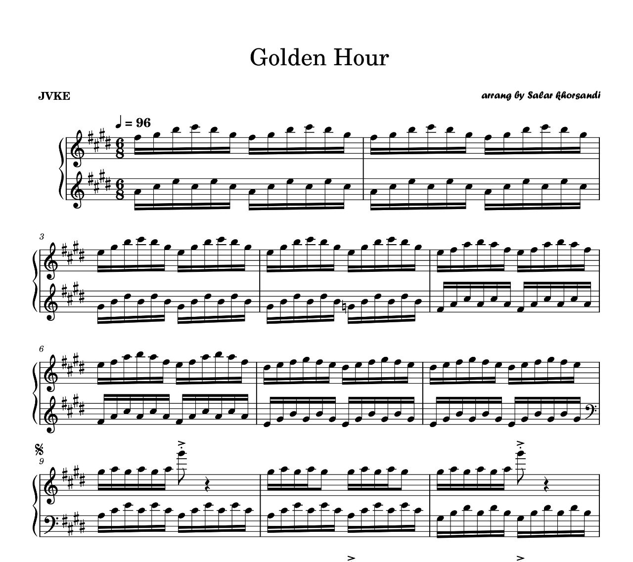 نت پیانو Golden Hour از JVKE