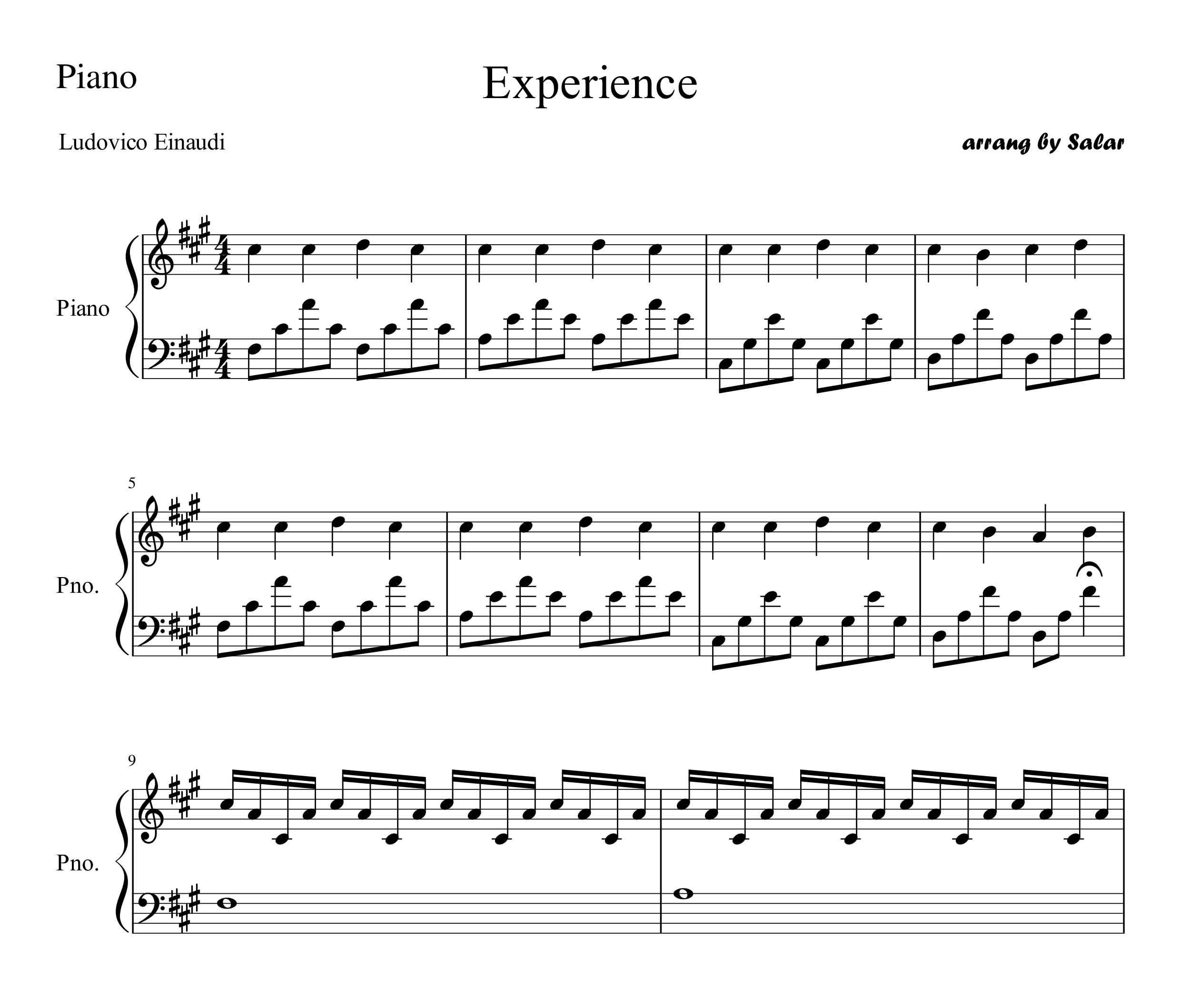 نت قطعه ی experience (تجربه) برای پیانو