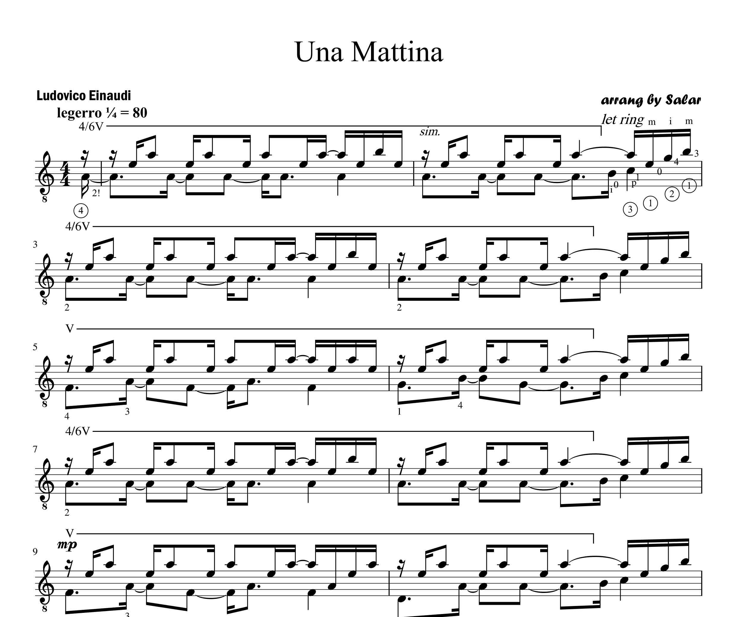 نت Una Mattina  برای سولو گیتار