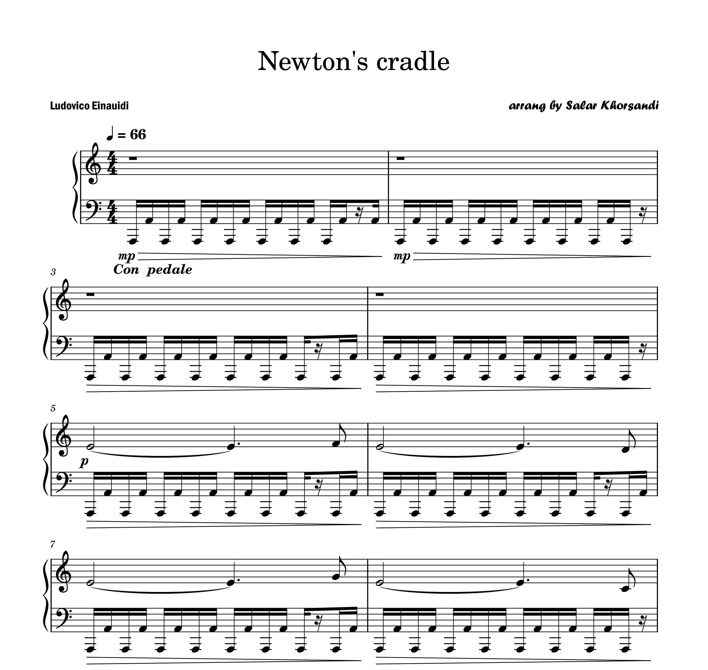 نت پیانو گهواره ی نیوتون Newton's Cradle از Ludovico Einaudi