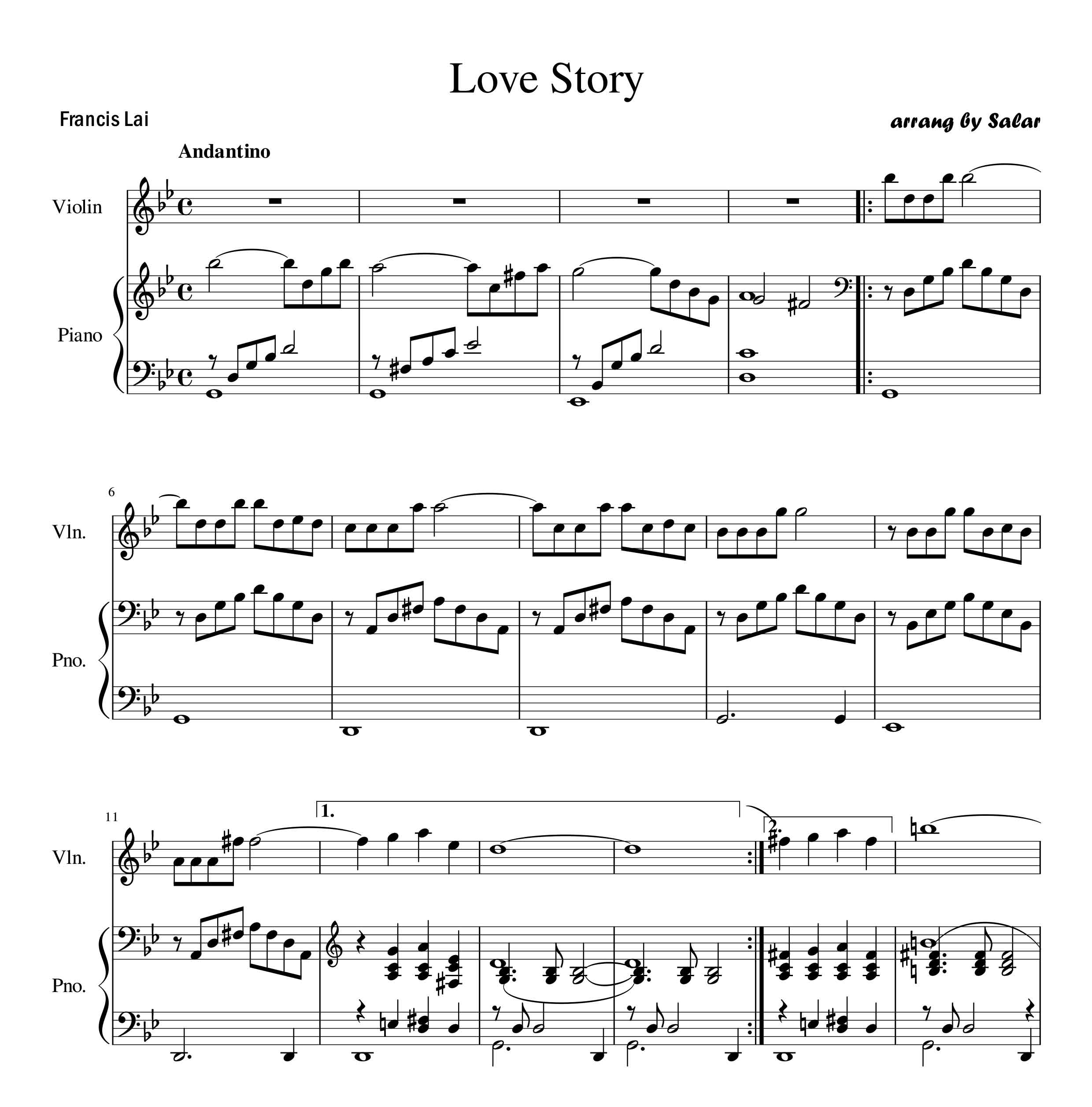 دوئت ویولن و پیانوی نت داستان عشق(love story)