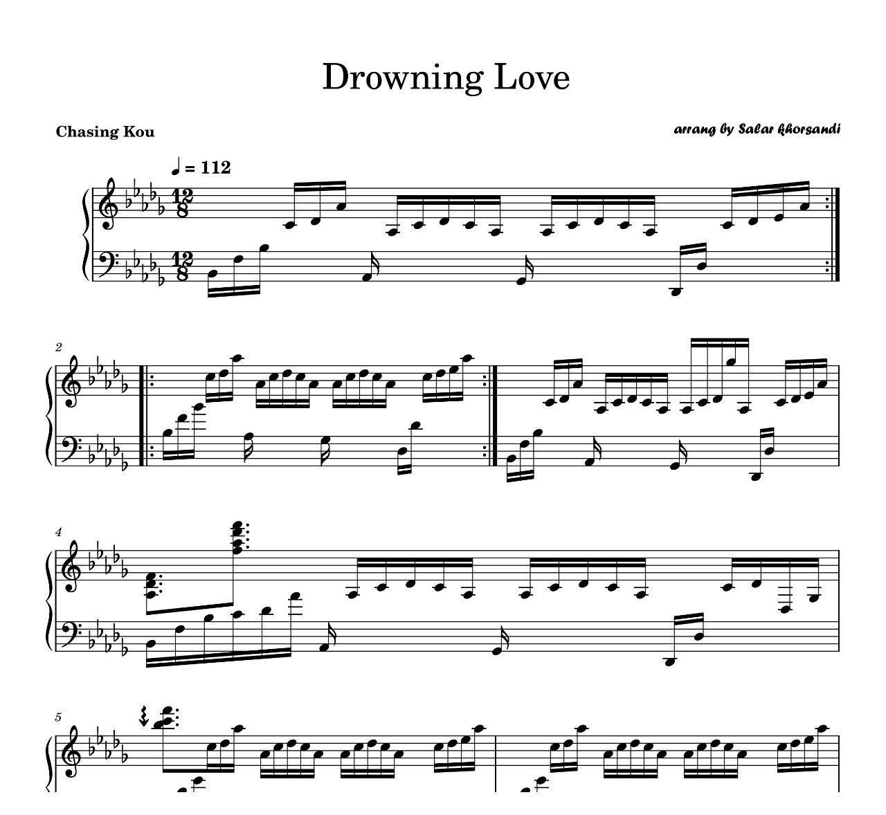 نت پیانو Drowning Love از چیسینگ هو