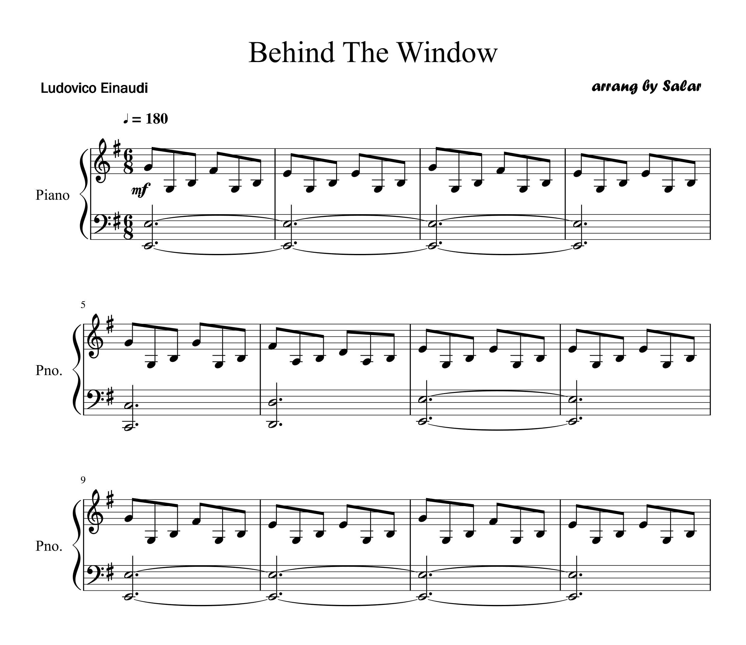 نت قطعه Behind The Window (پشت پنجره) برای پیانو