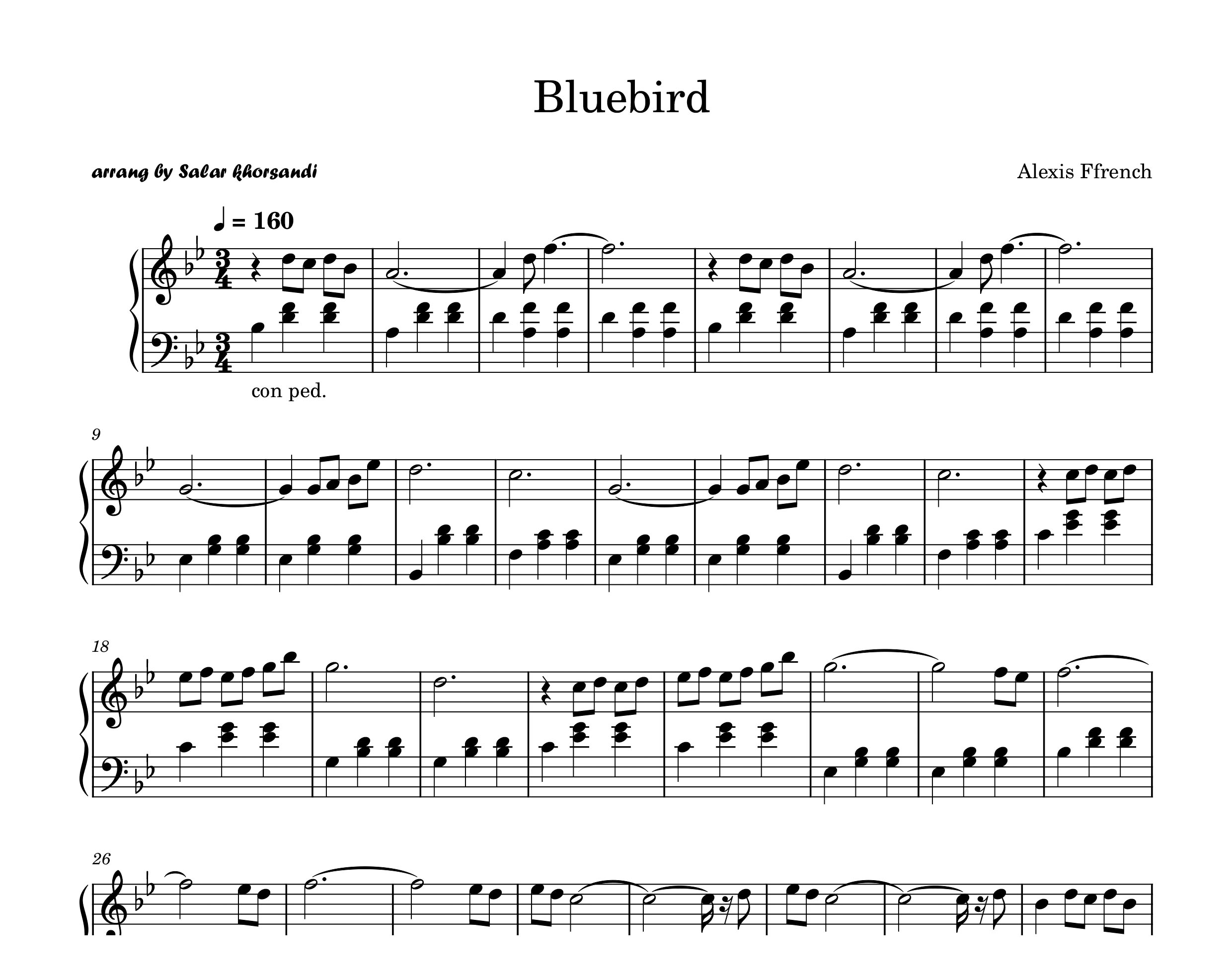 نت پیانو Bluebird از الکسیس فرنچ