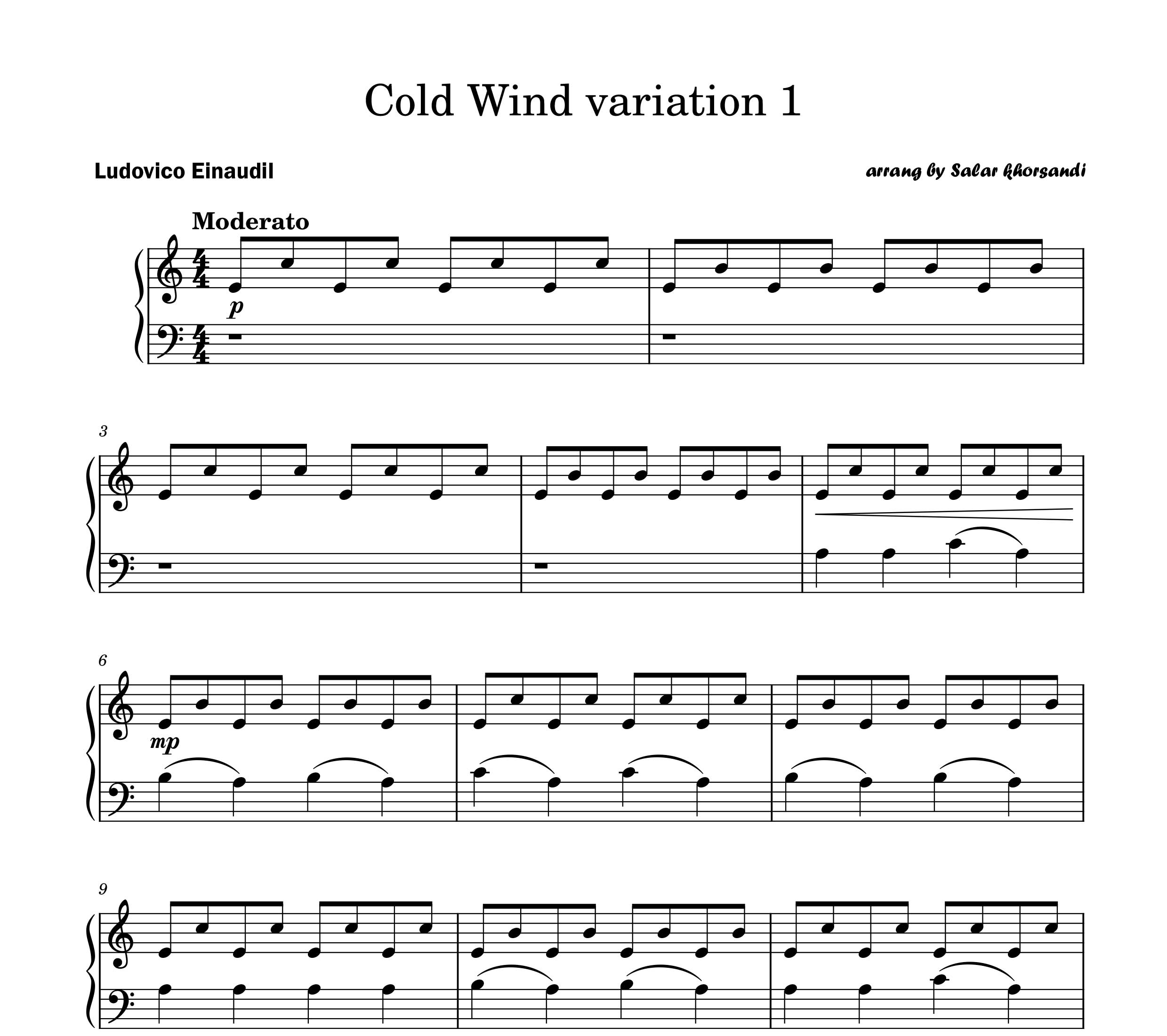 نت پیانو Cold Wind variation 1از Ludovico Einaudi