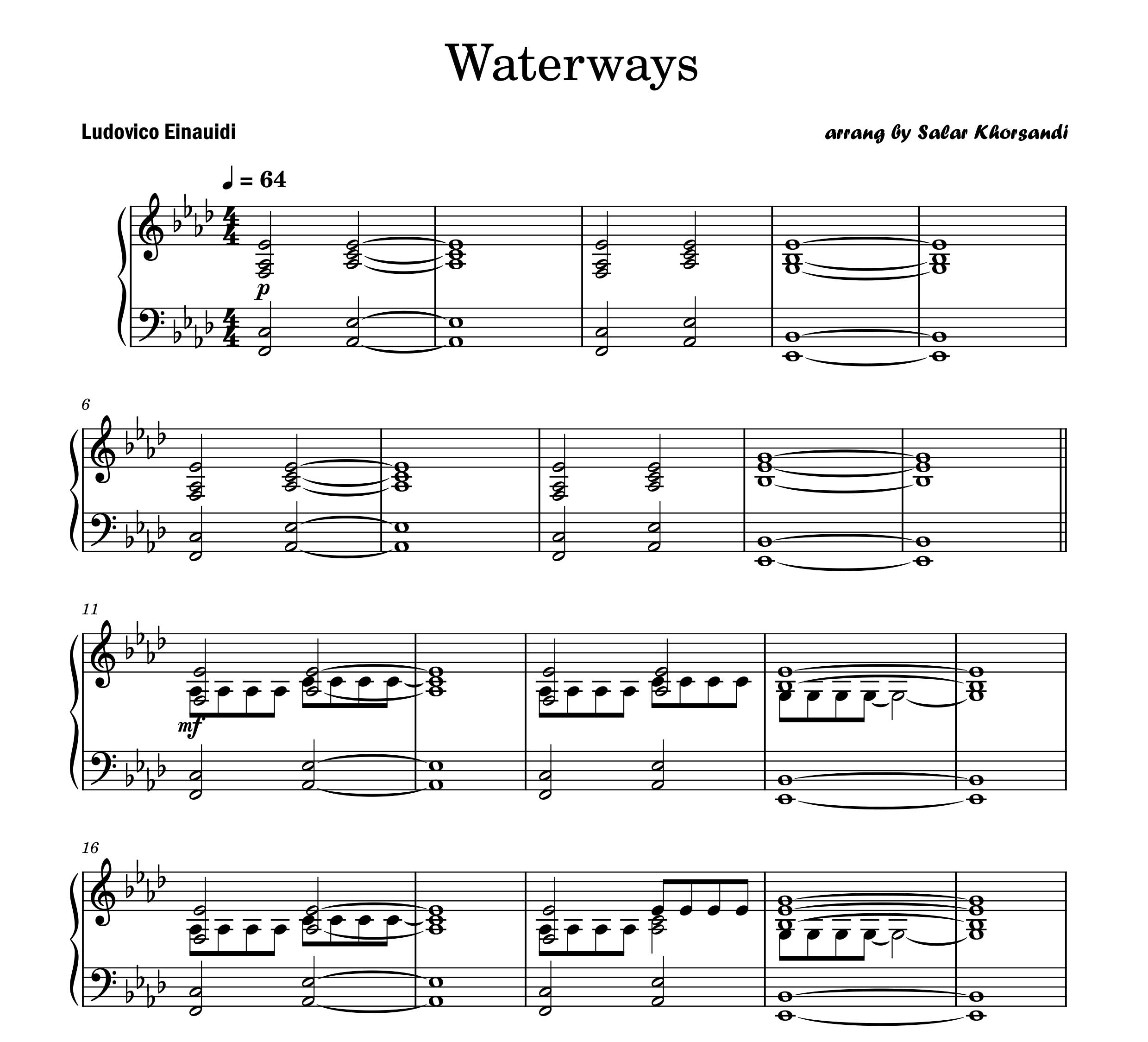 نت پیانو Waterways از Ludovico Einaudi