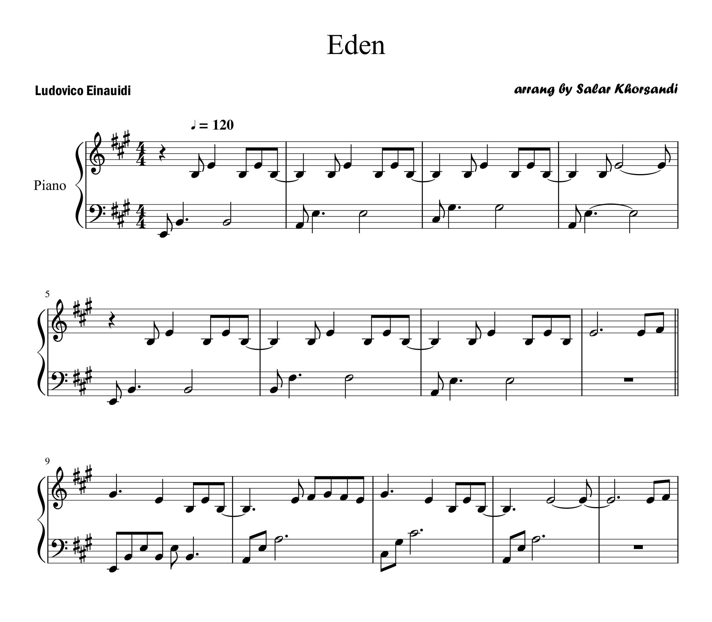 نت پیانو Eden از Ludovico Einaudi