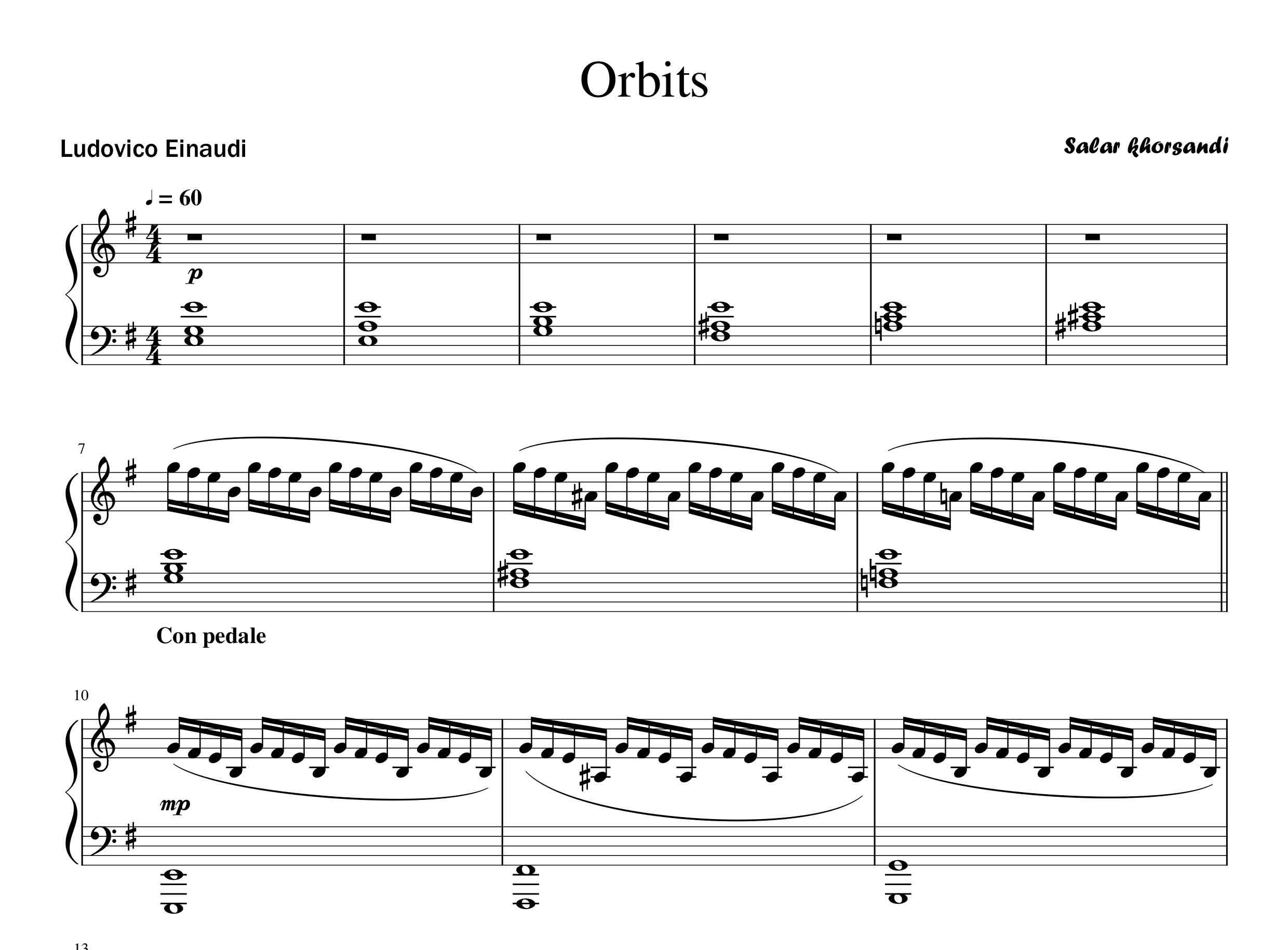 نت پیانو Orbits از Ludovico Einaudi