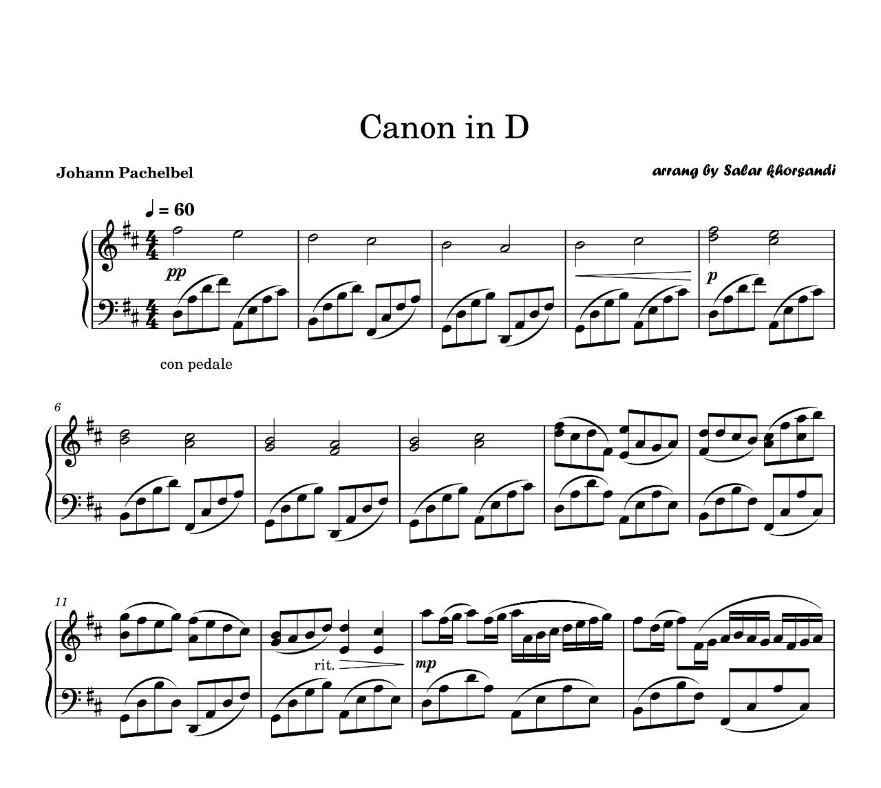 نت پیانو Canon in D یوهان پاخلبل