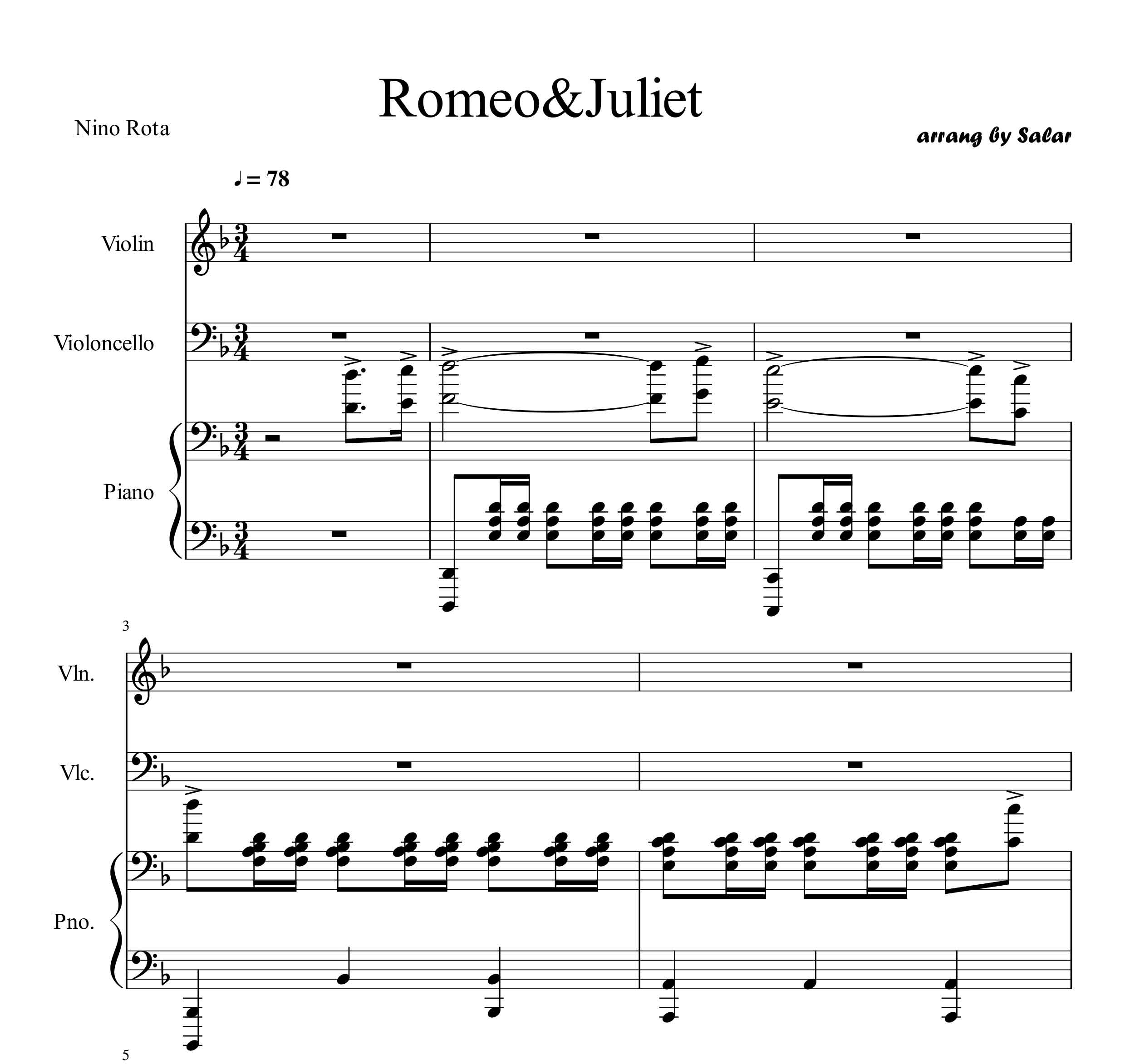 نت تریوی رمئو و ژولیت برای پیانو ،ویولن و ویولنسل