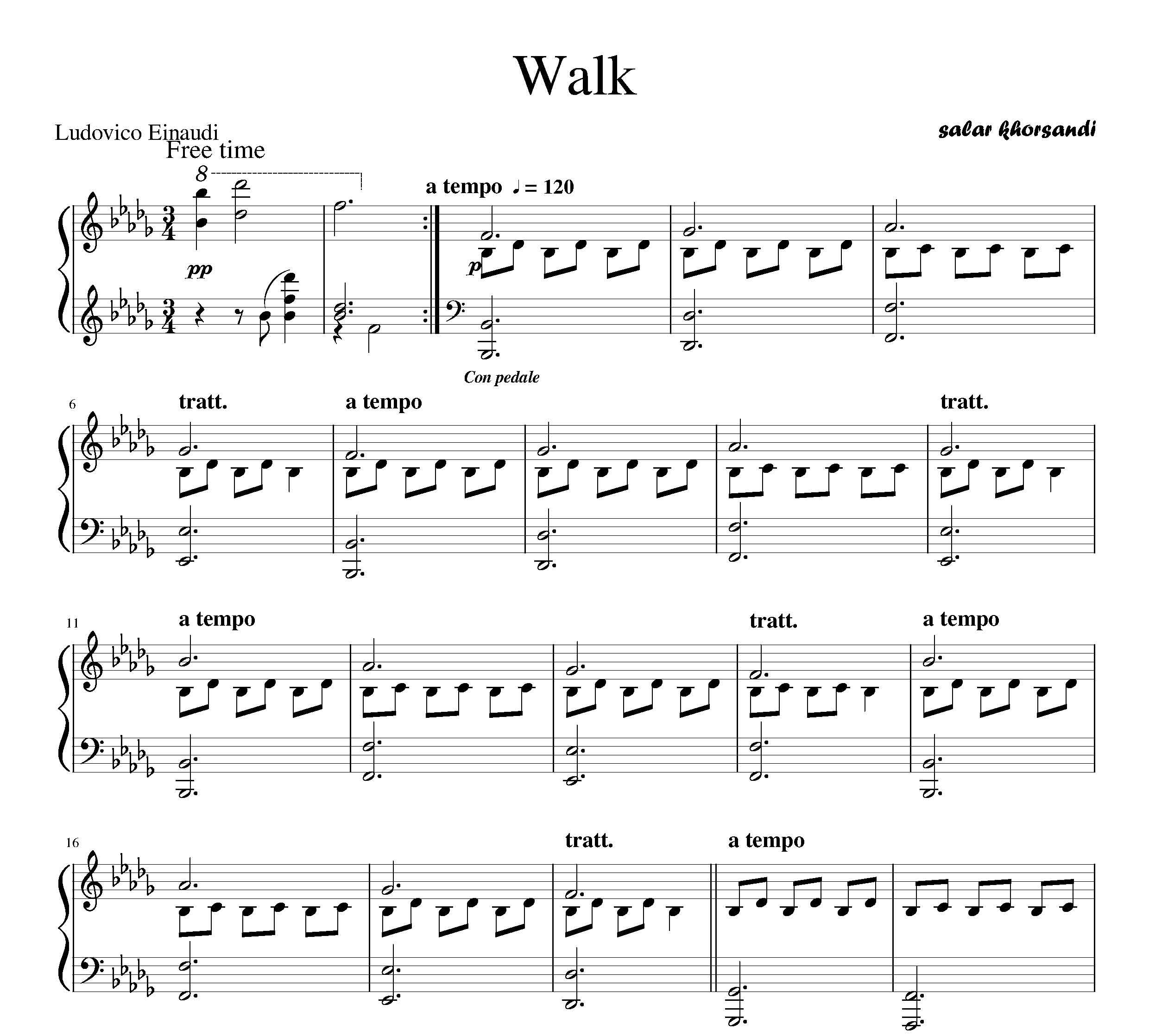 نت walk از Ludovico Einaudi برای پیانو