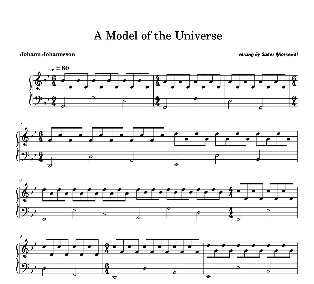 نت پیانو A Model of the Universe از یوهان یوهانسون