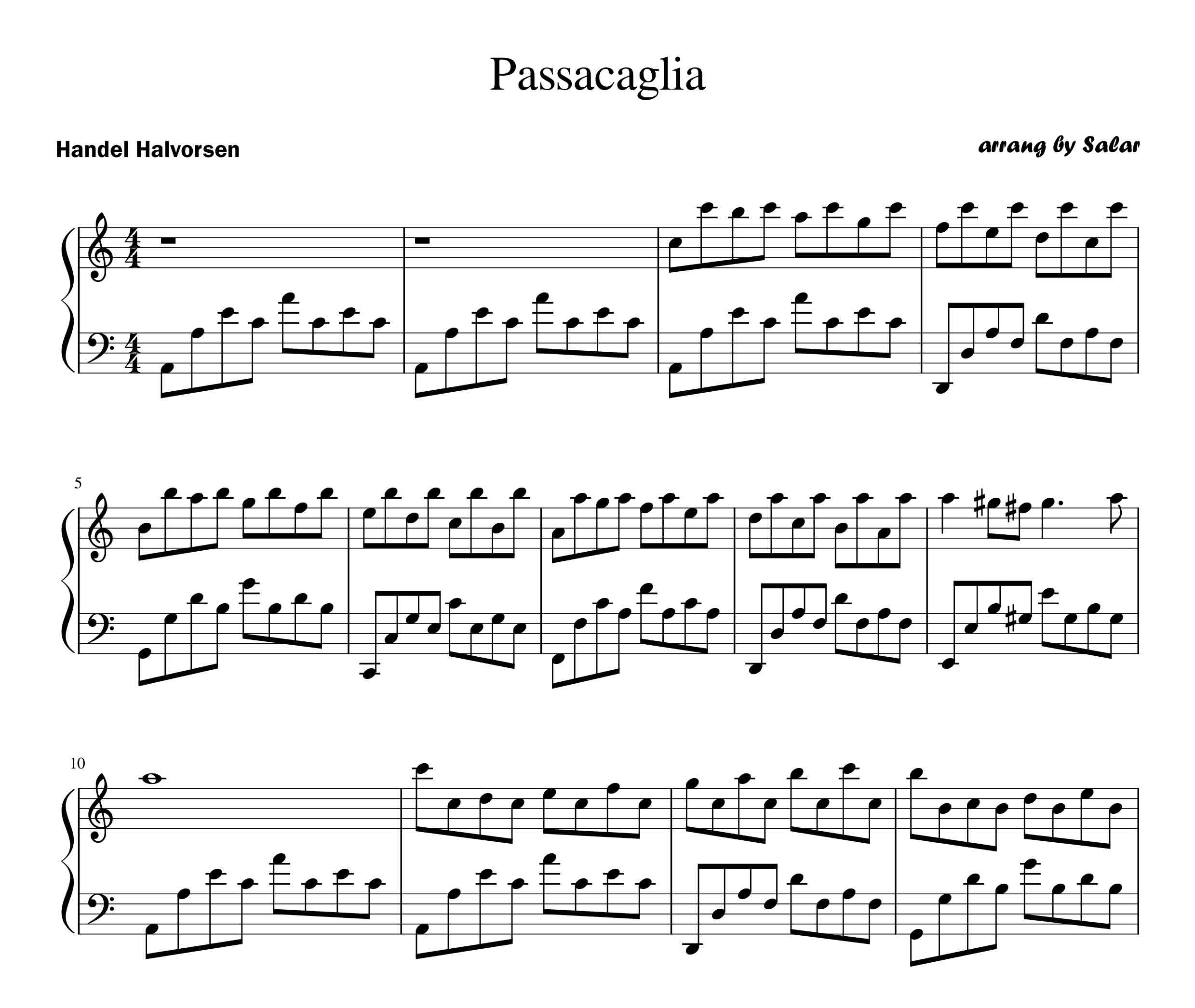 نت پیانو  Passacaglia