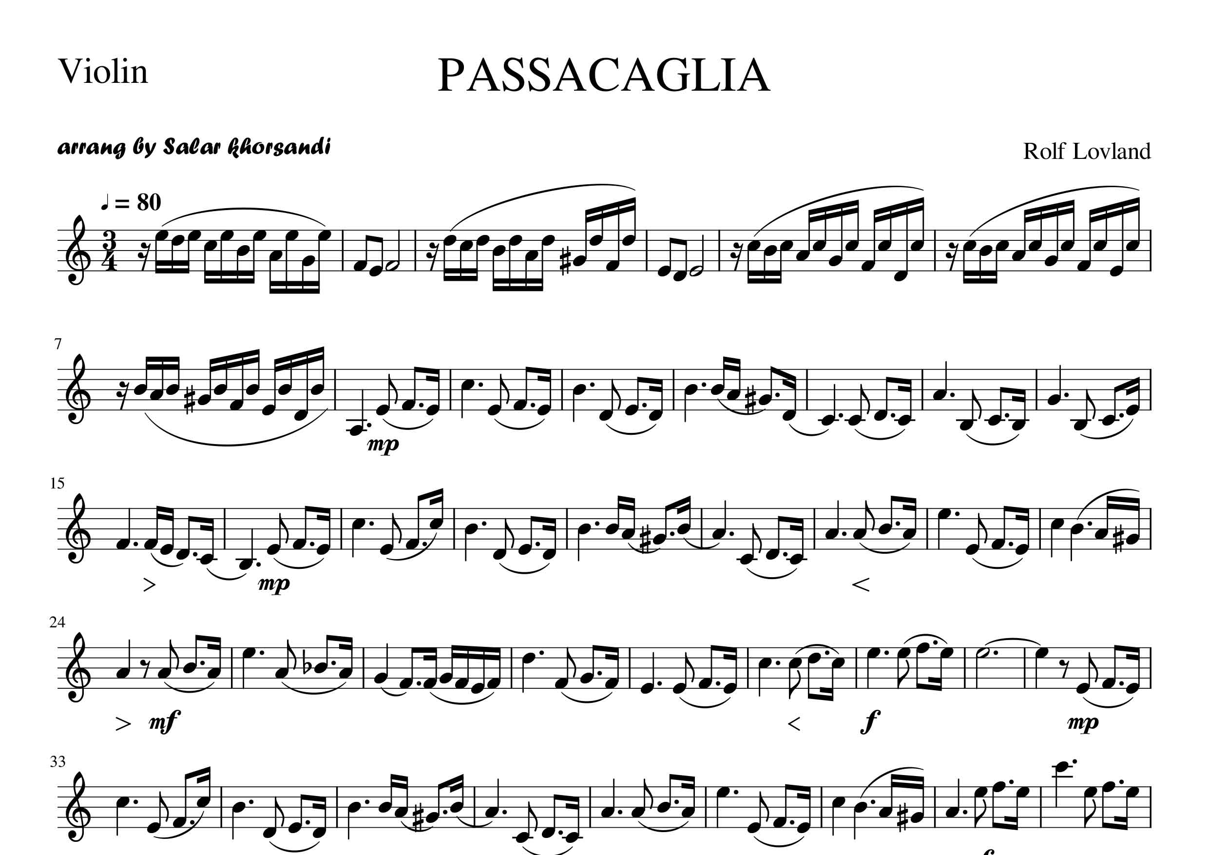 نت ویولن آهنگ (PASSACAGLIA) از گروه سکرت گاردن