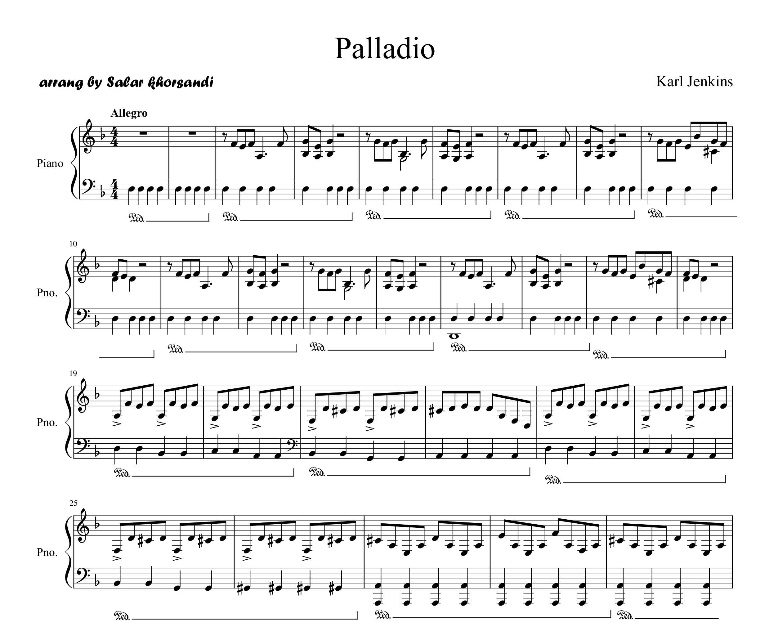 نت پیانو  Palladio از Karl Jenkins