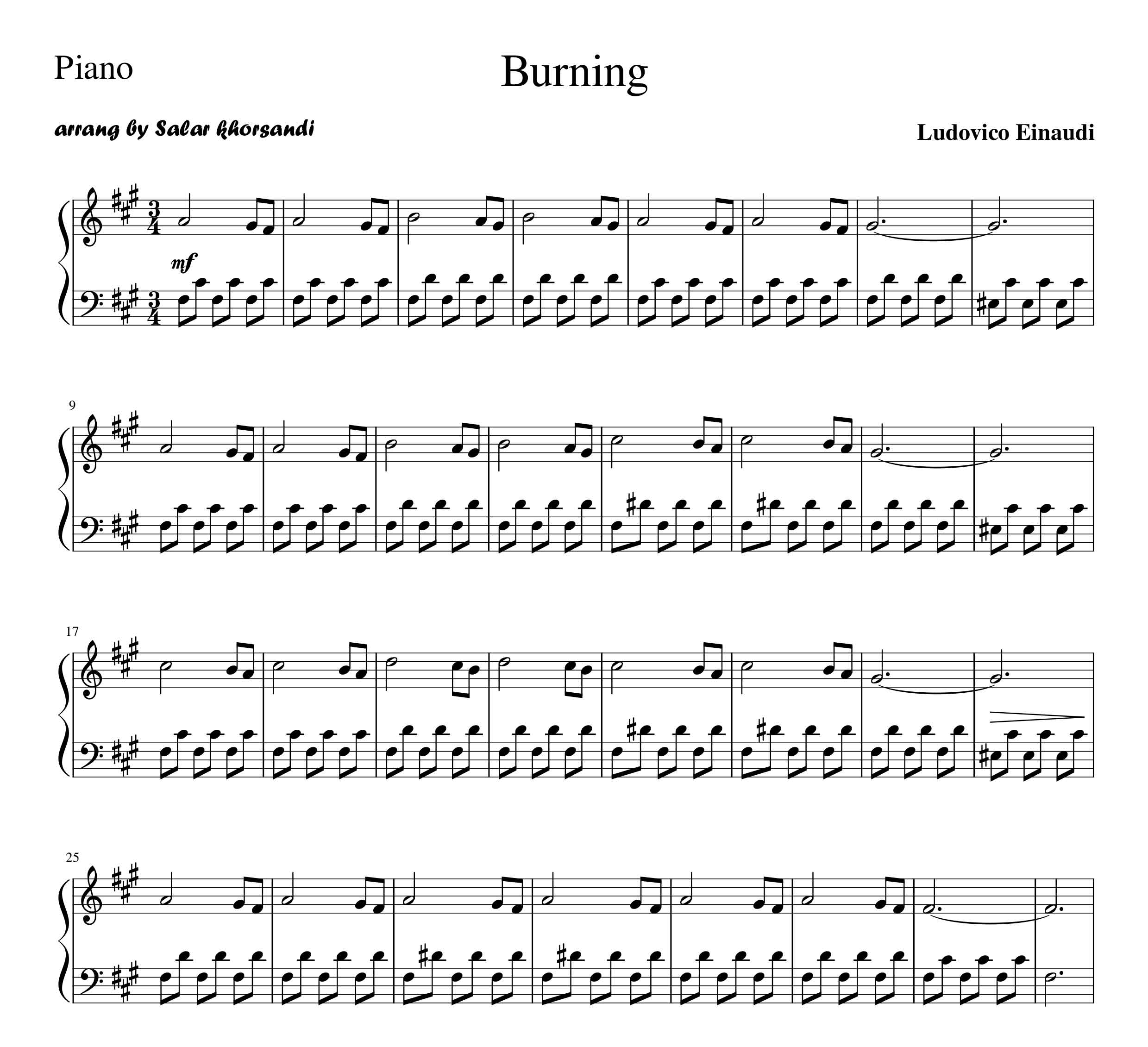 نت burning (سوختن) از Ludovico Einaudi برای پیانو