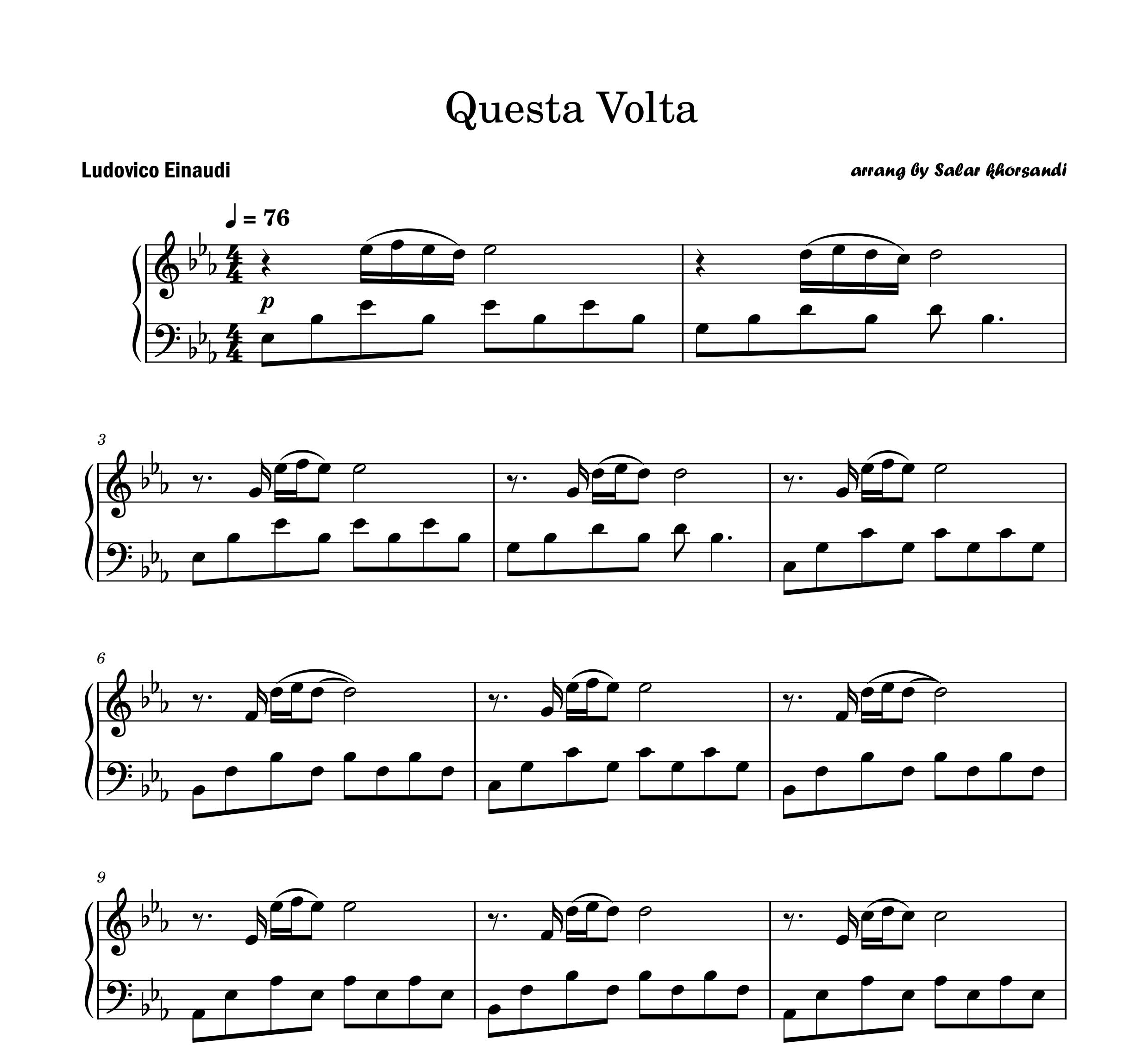نت پیانو Questa Volta از لودویکو اناودی