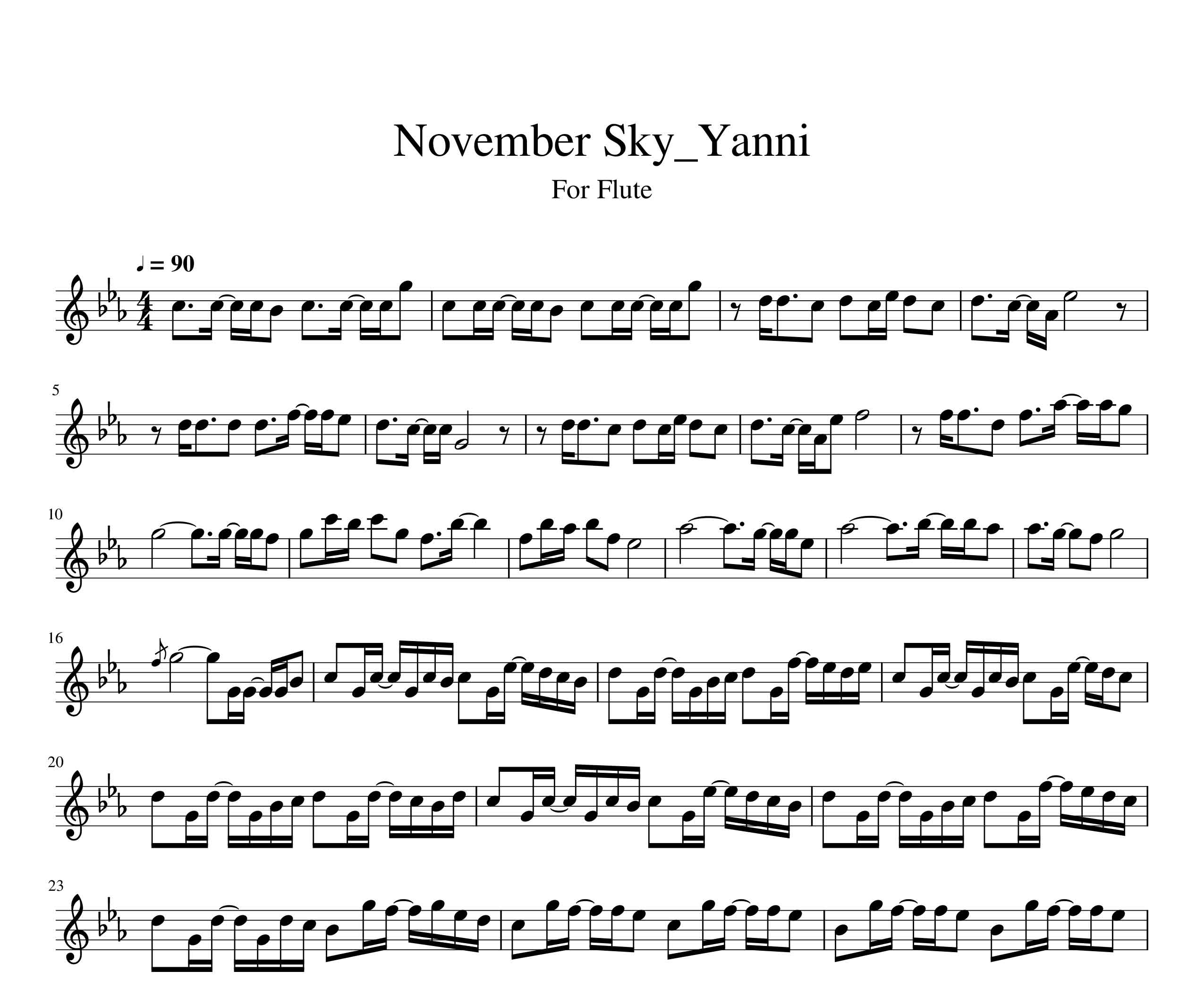نت آهنگ November Sky از یانی برای فلوت