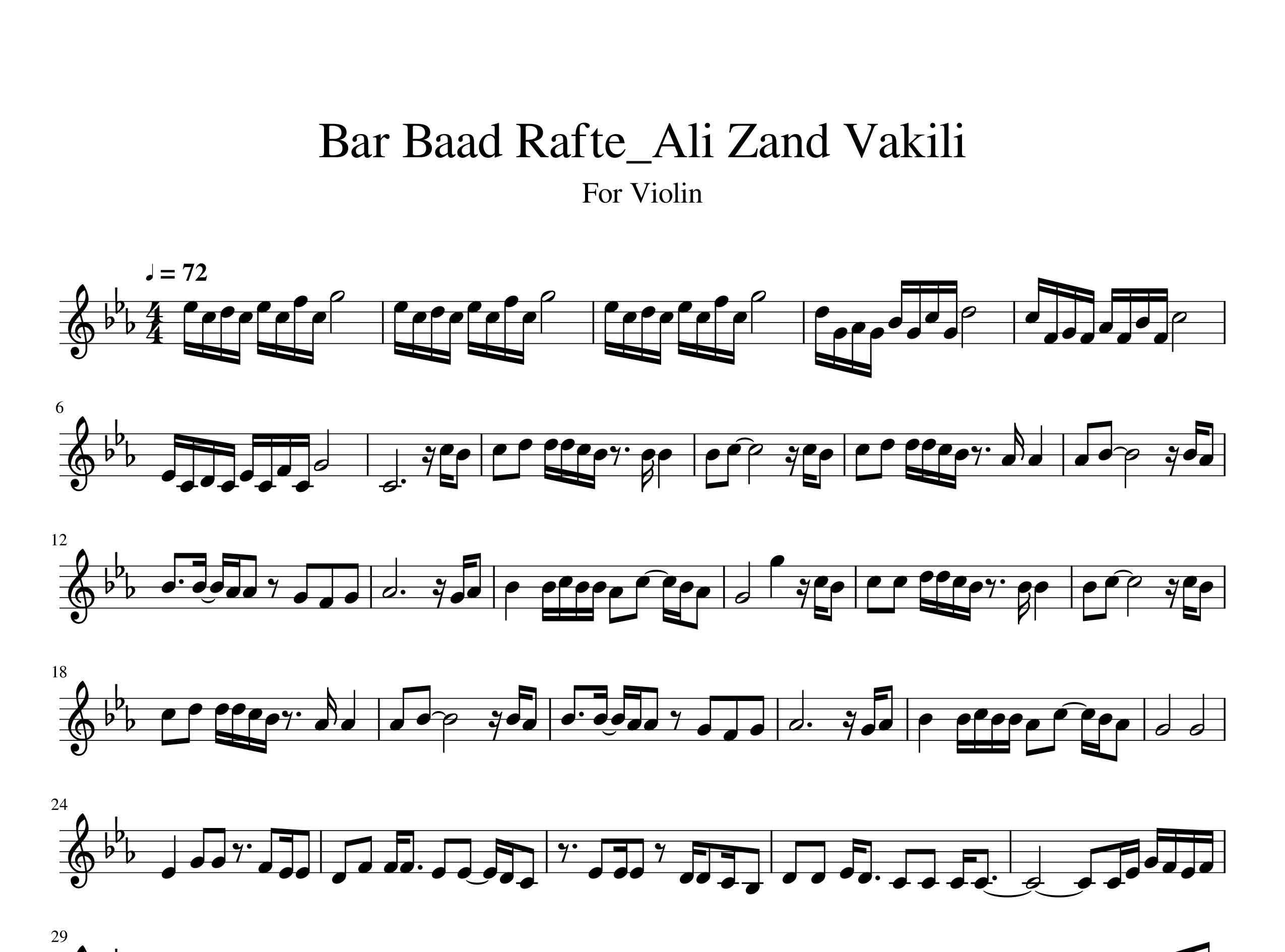 نت ویولن آهنگ برباد رفته از علی زندوکیلی