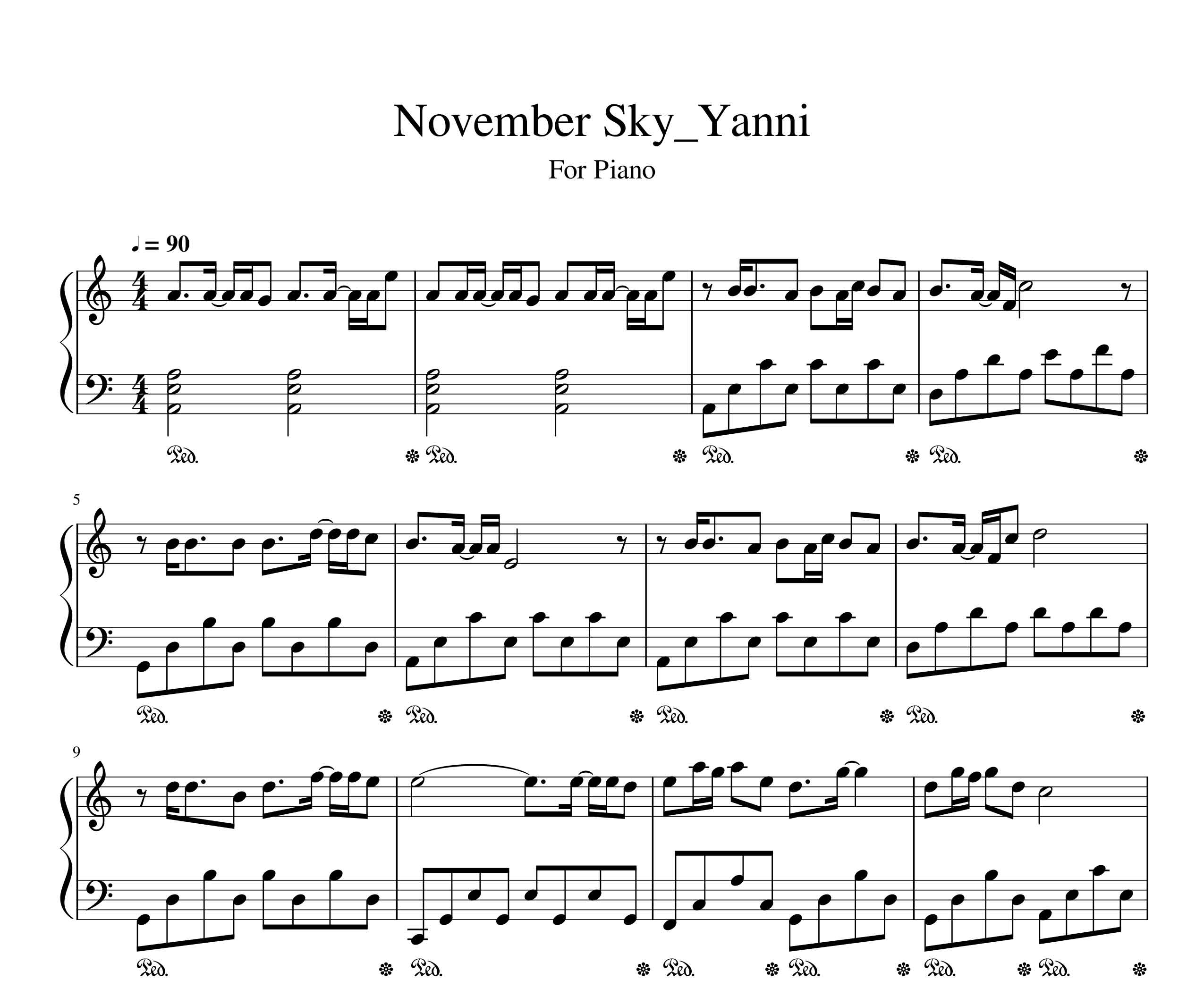 نت پیانو آهنگ November Sky از یانی