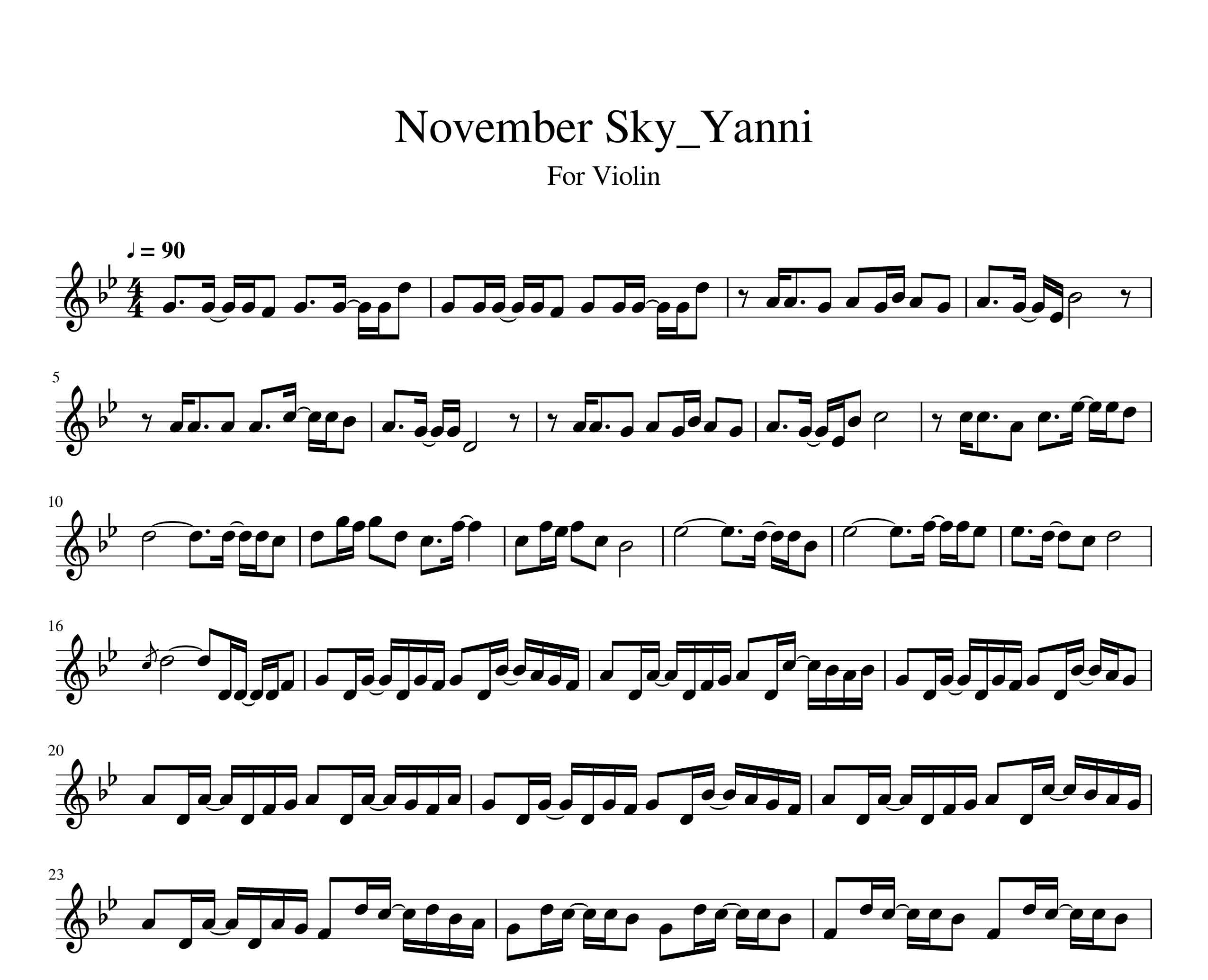 نت ویولن آهنگ November Sky از یانی