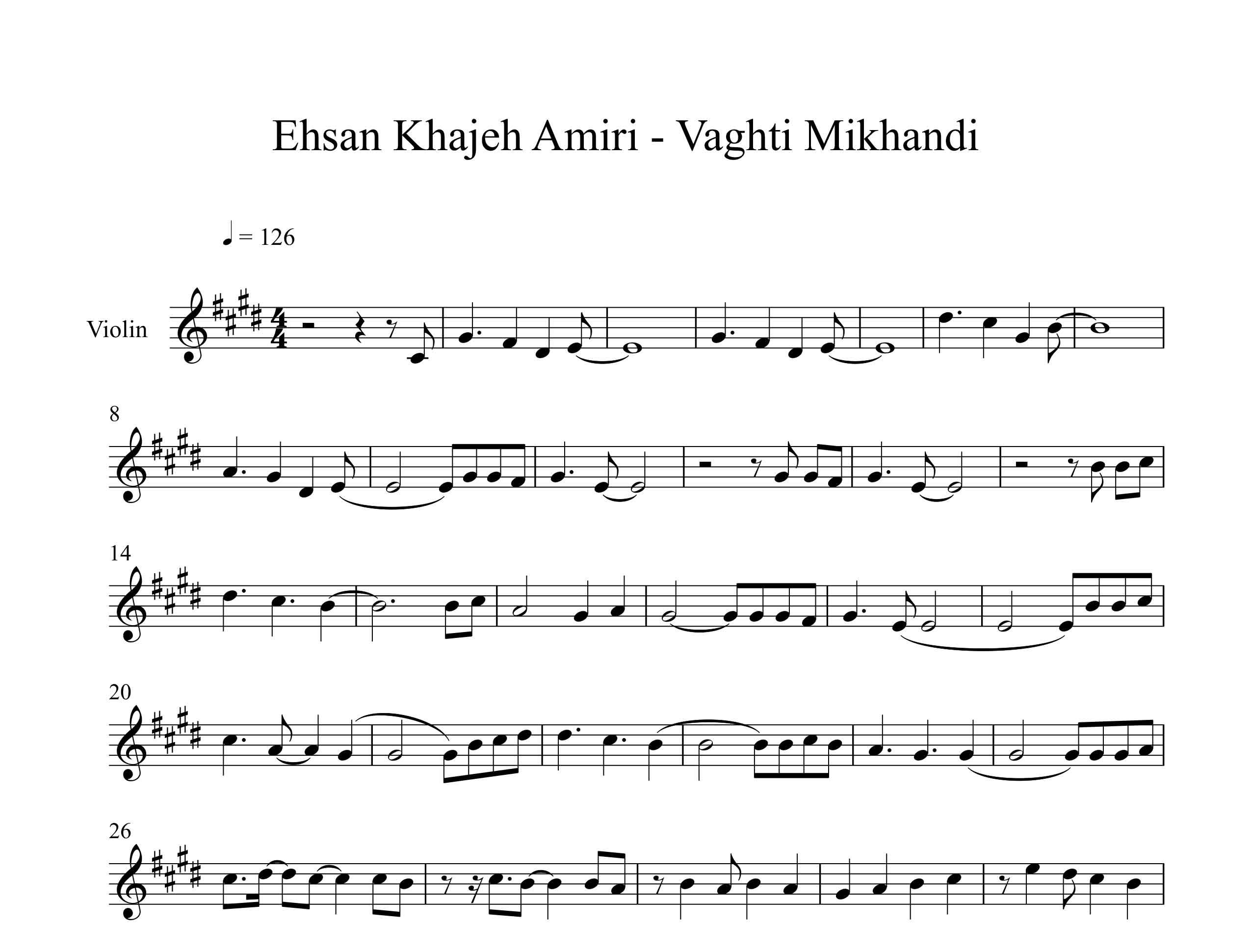 نت ویولن آهنگ وقتی میخندی از احسان خواجه امیری