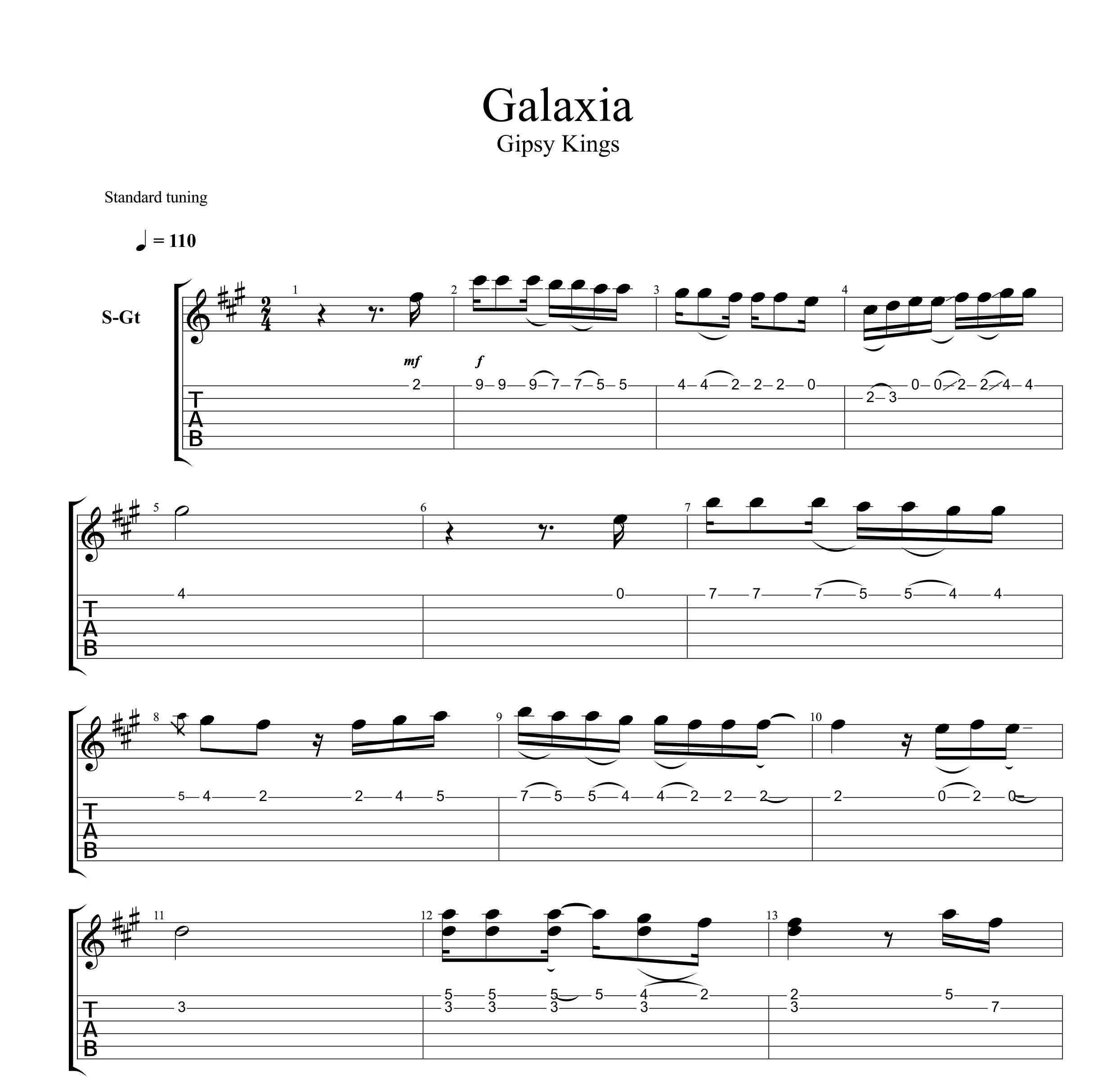 نت و تبلچر آهنگ Galaxia از جیپسی کینگز
