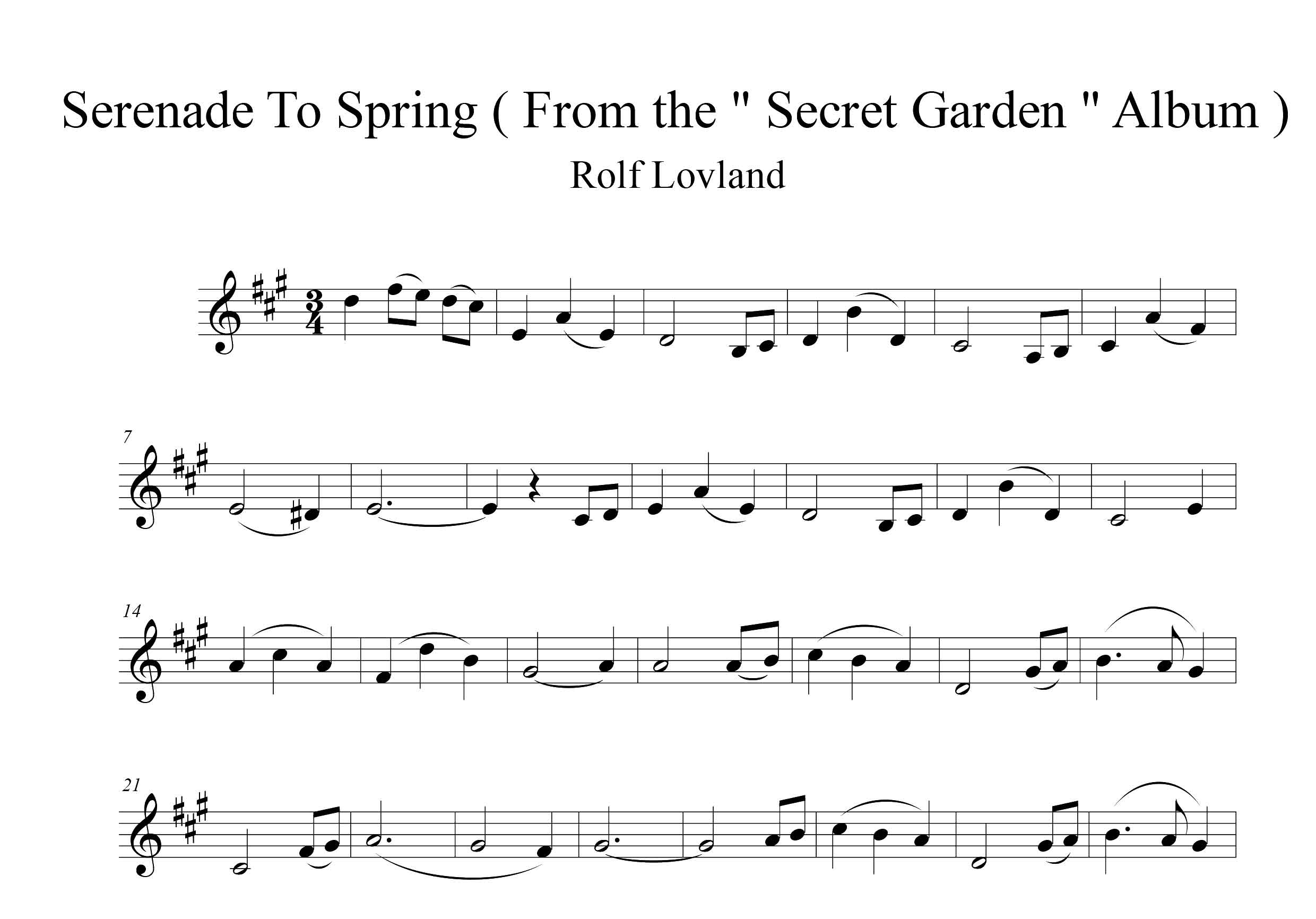 نت ویولن  Serenade To Spring از مجموعه secret garden