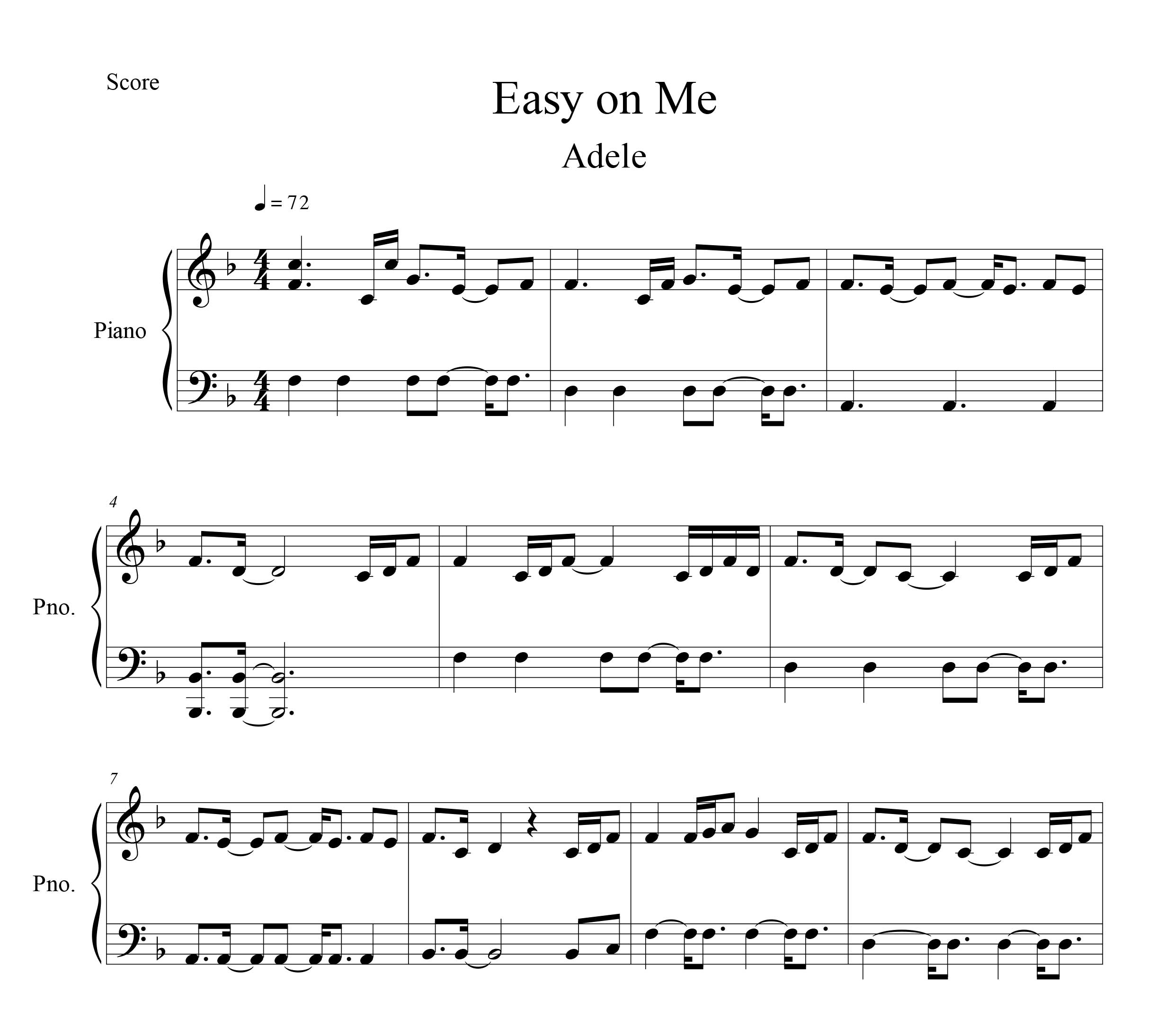 نت پیانو Easy On Me از Adele