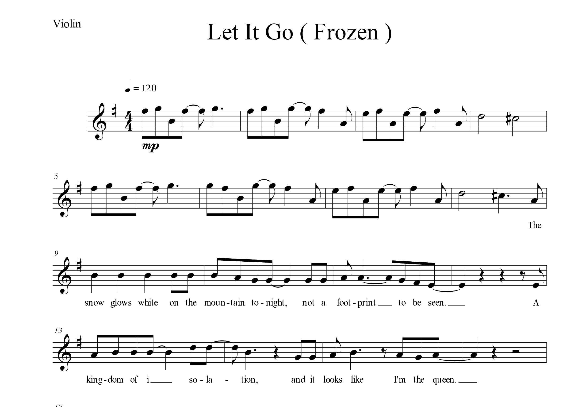نت ویولن موسیقی انیمیشن Frozen ( Let It Go )