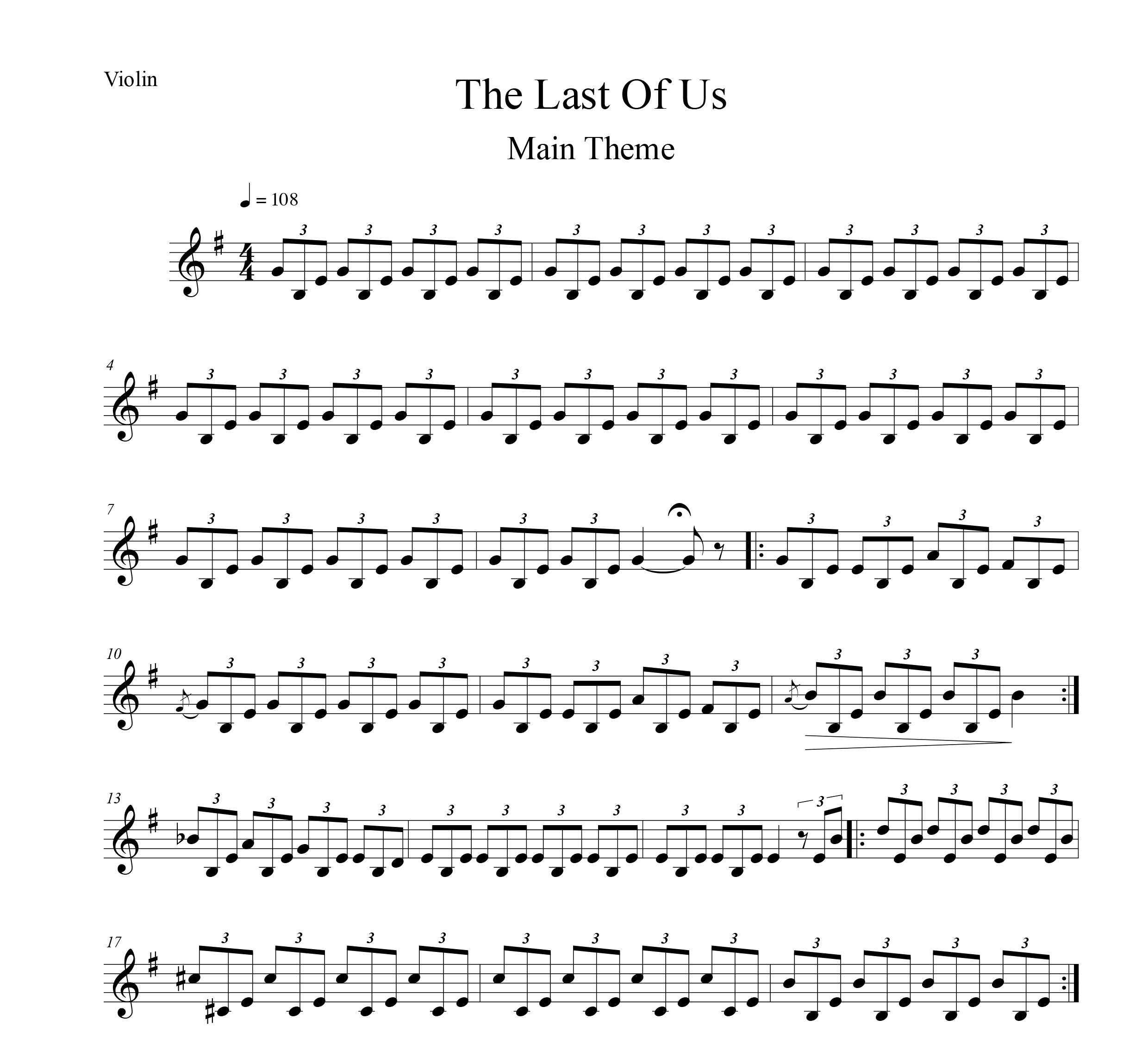 نت ویولن موسیقی اصلی بازی The Last of Us
