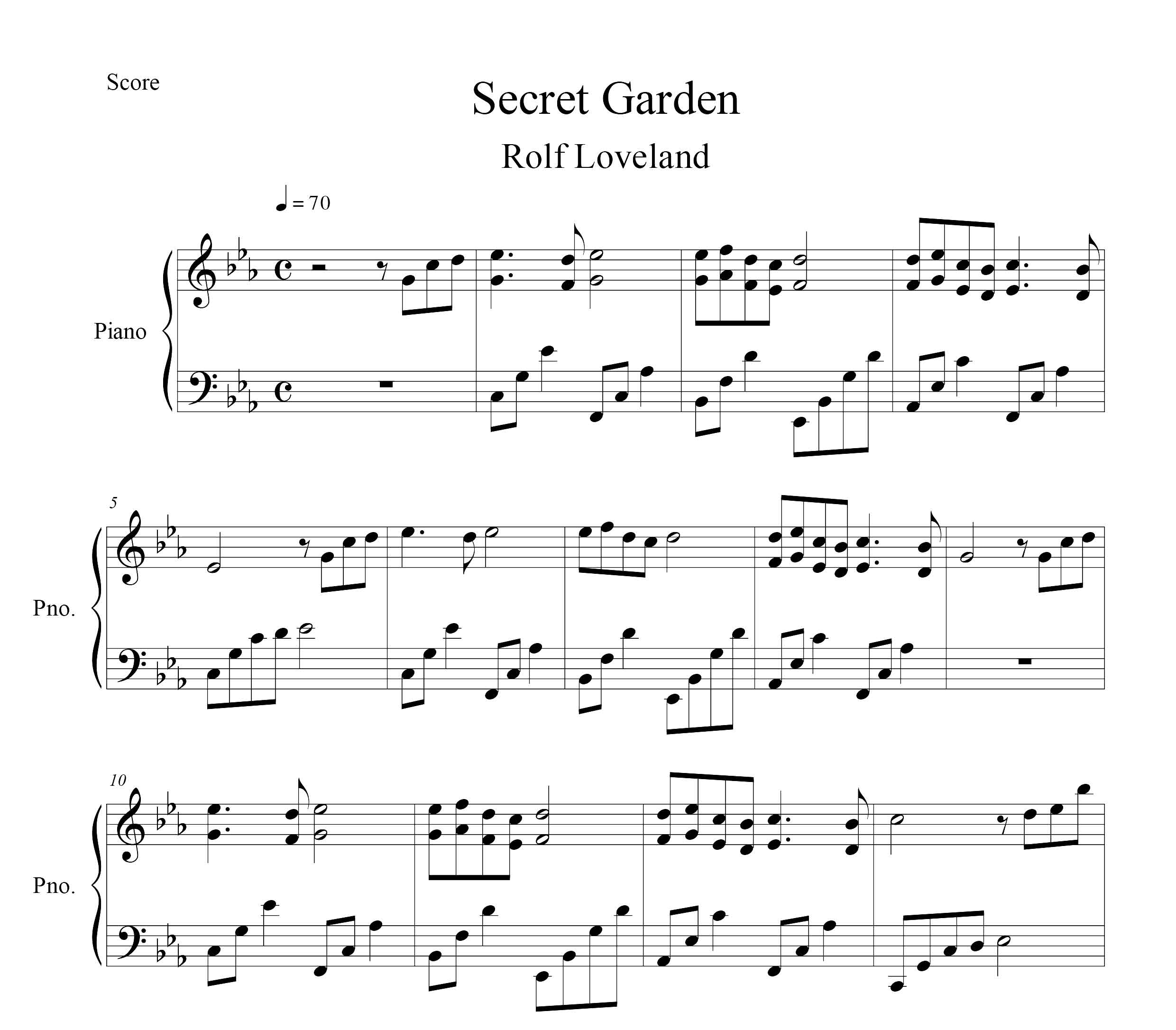 نت پیانو secret garden