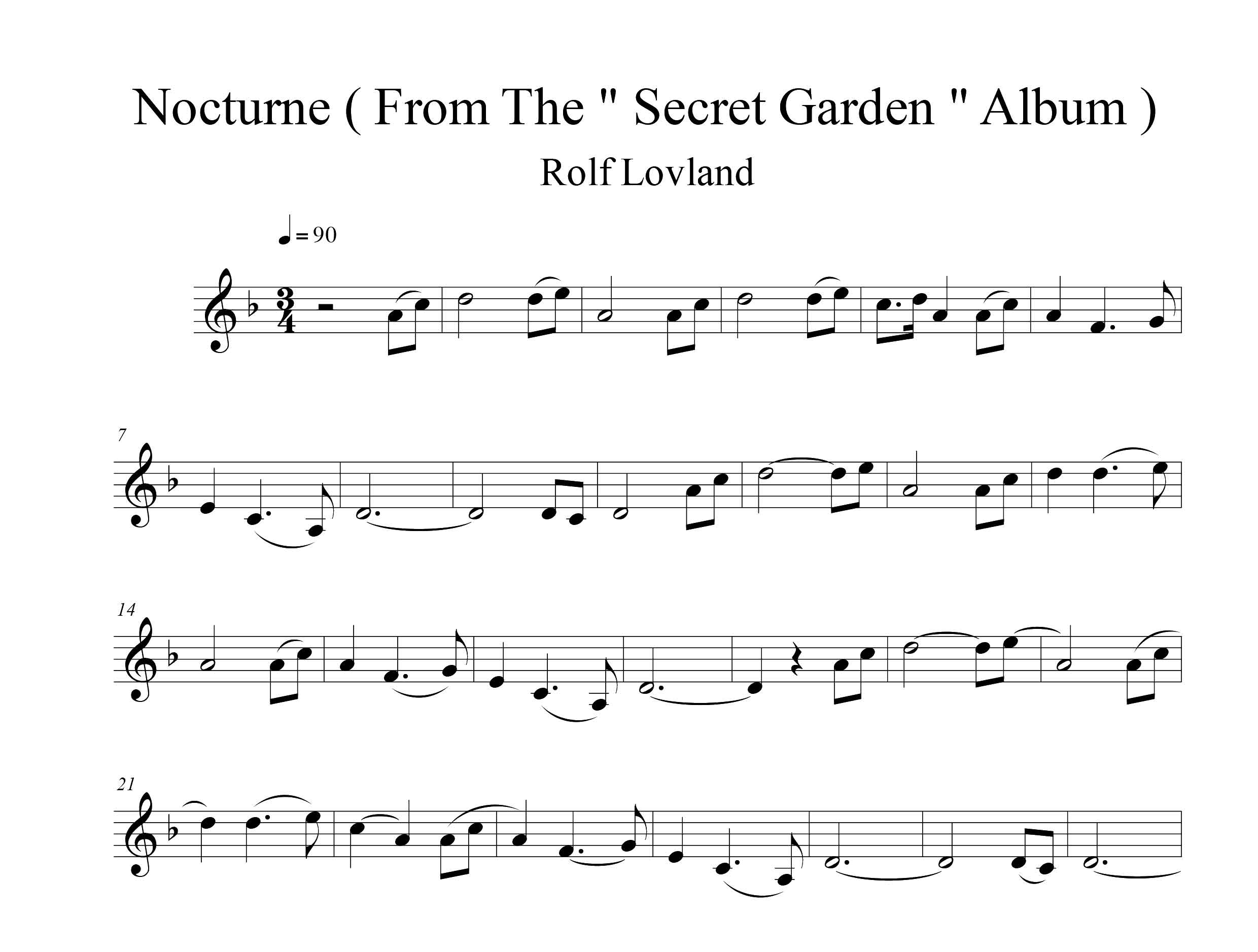 نت ویولن قطعه Nocturn از مجموعه Secret Garden