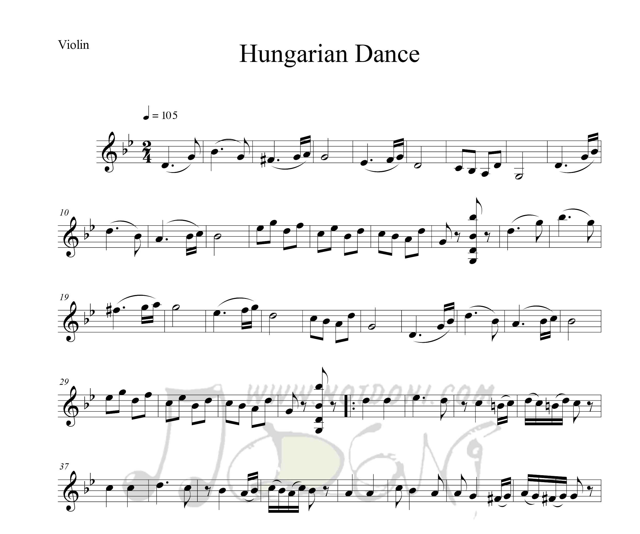 نت ویولن قطعه معروف Hungarian Dance (رقص مجار)