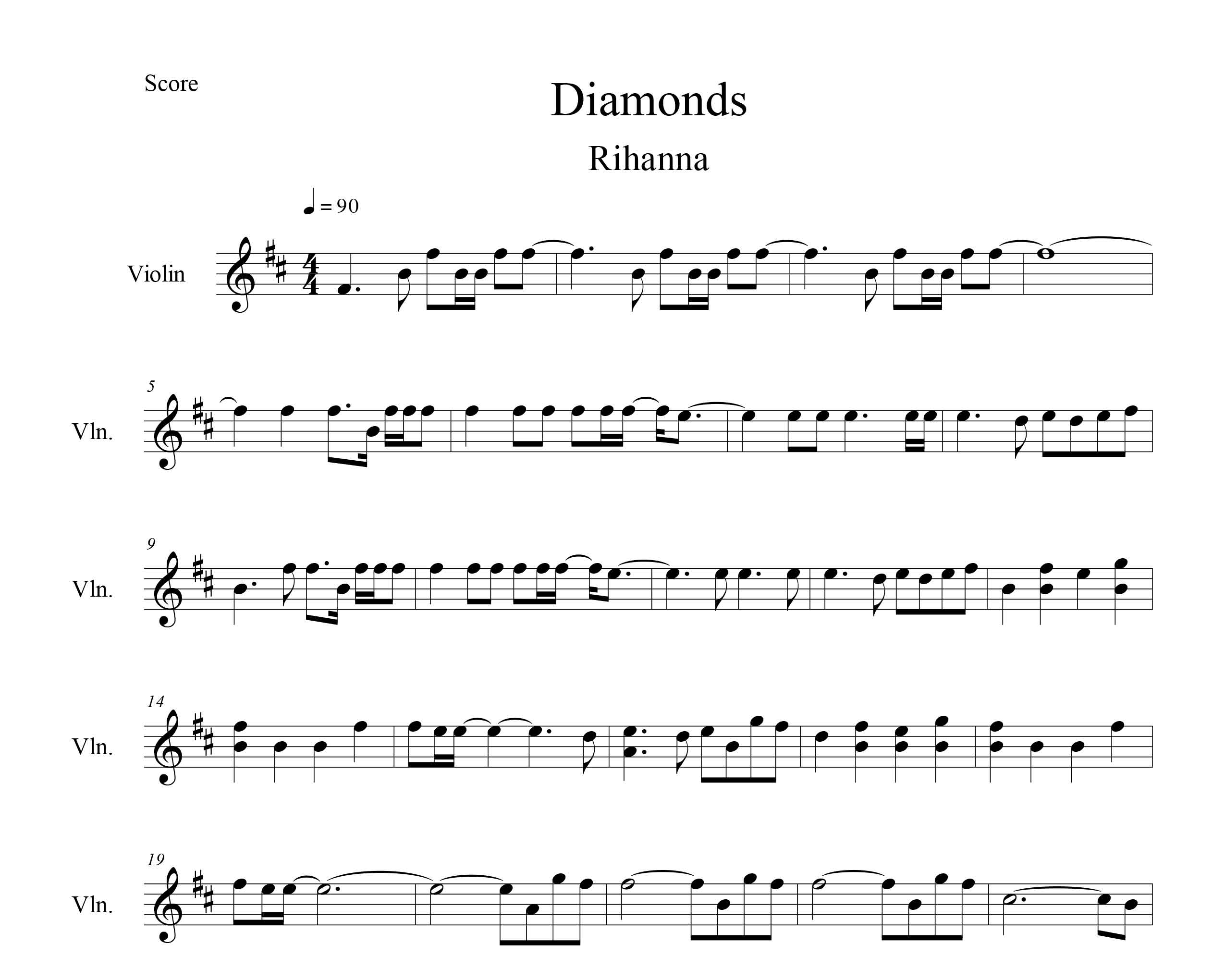 نت ویولن آهنگ Diamonds از Rihanna