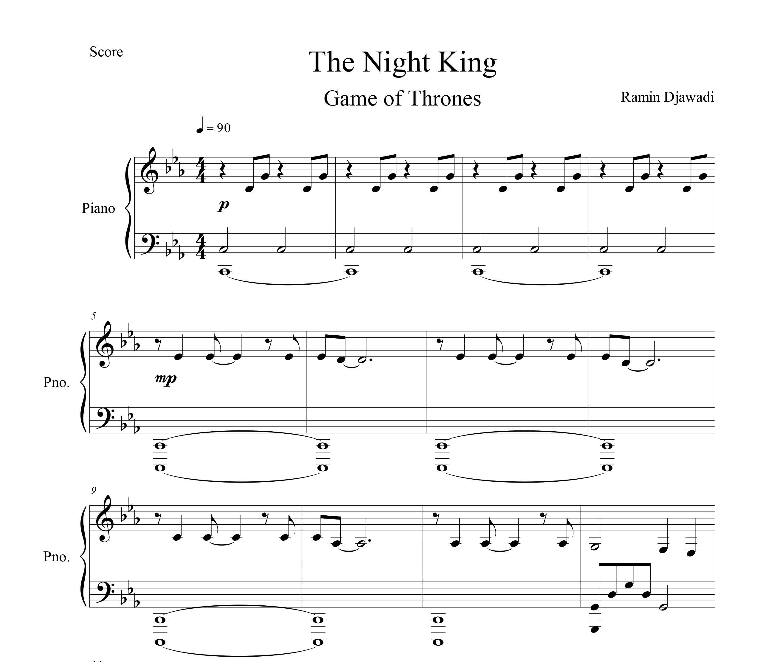 نت پیانو قطعه The Night King از رامین جوادی از سریال game of thrones