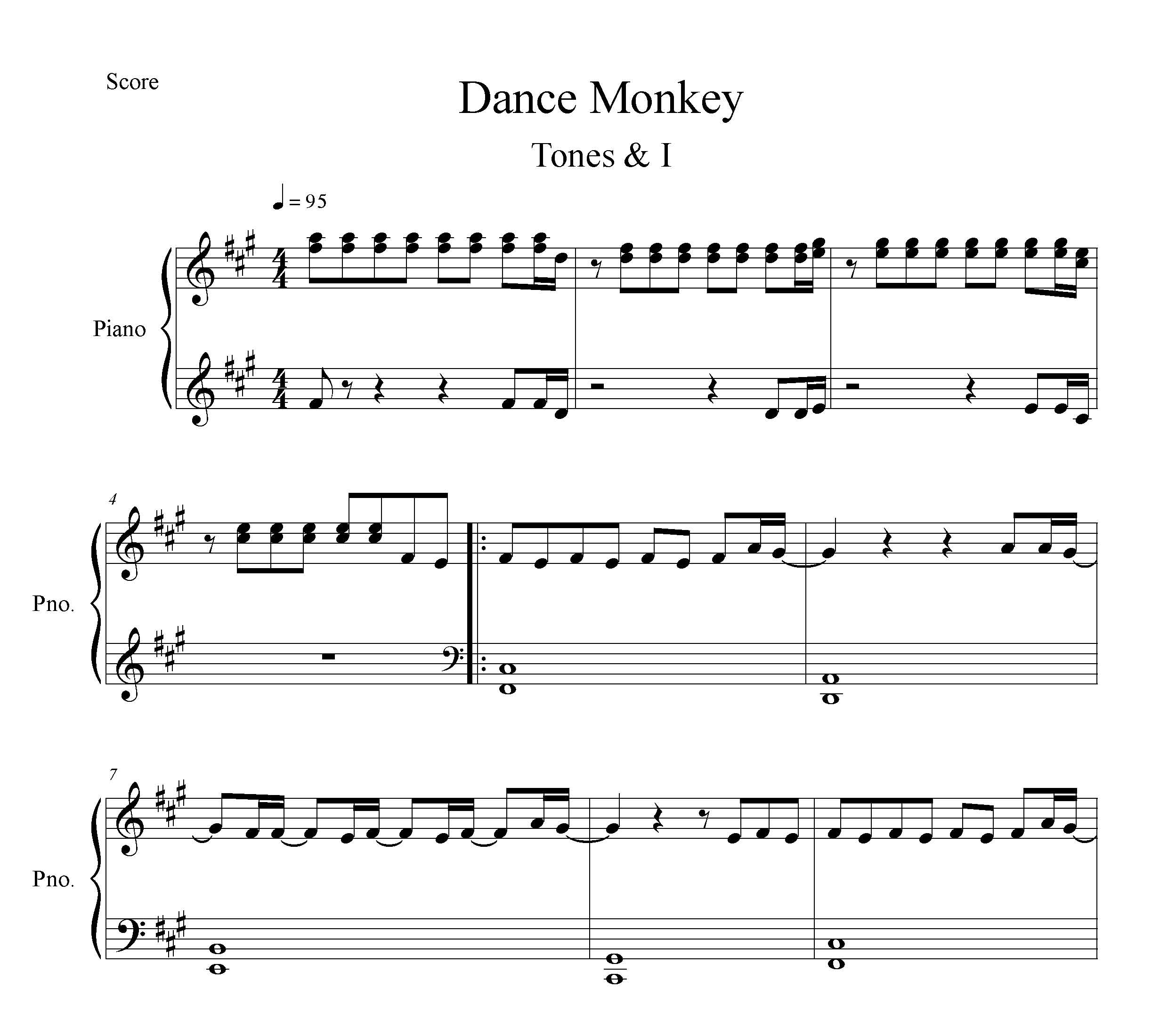 نت پیانو Dance Monkey تونی واتسون