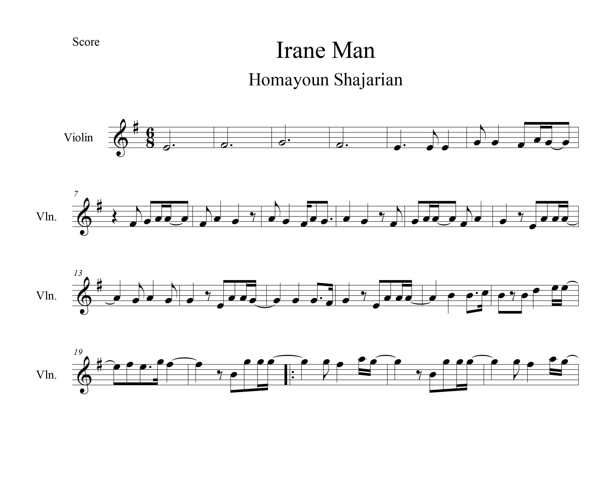 نت ویولن آهنگ ایران من از همایون شجریان