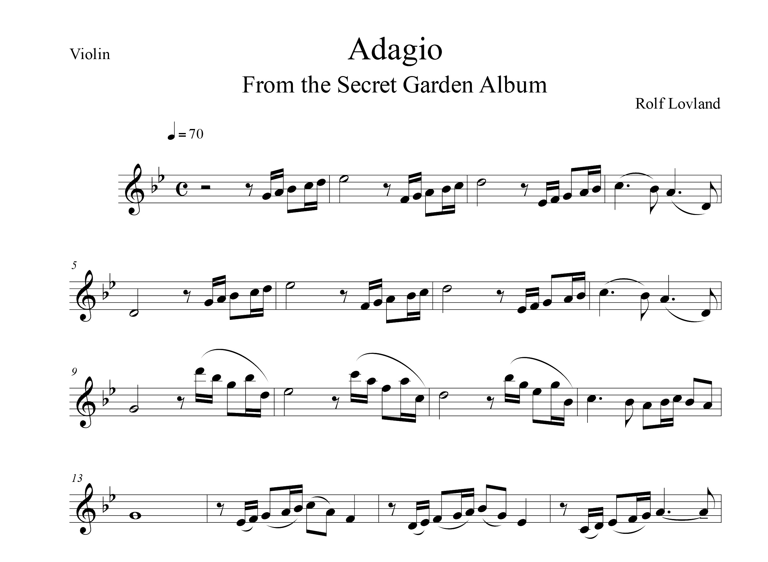 نت ویولن قطعه Adagio از مجموعه Secret Garden