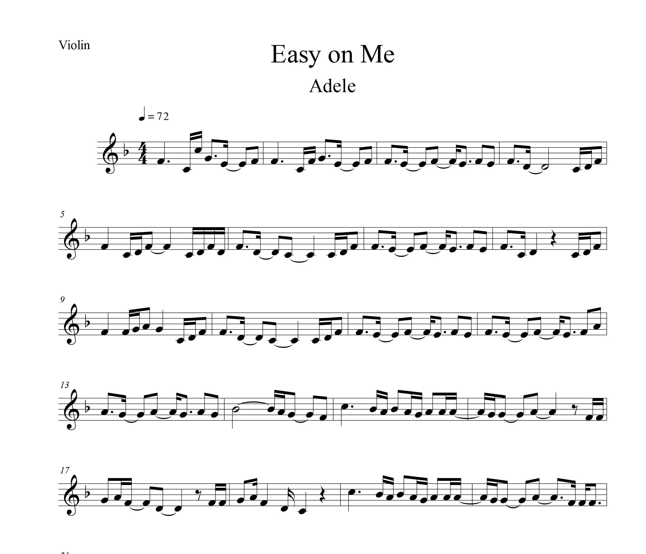 نت ویولن Easy On Me از Adele