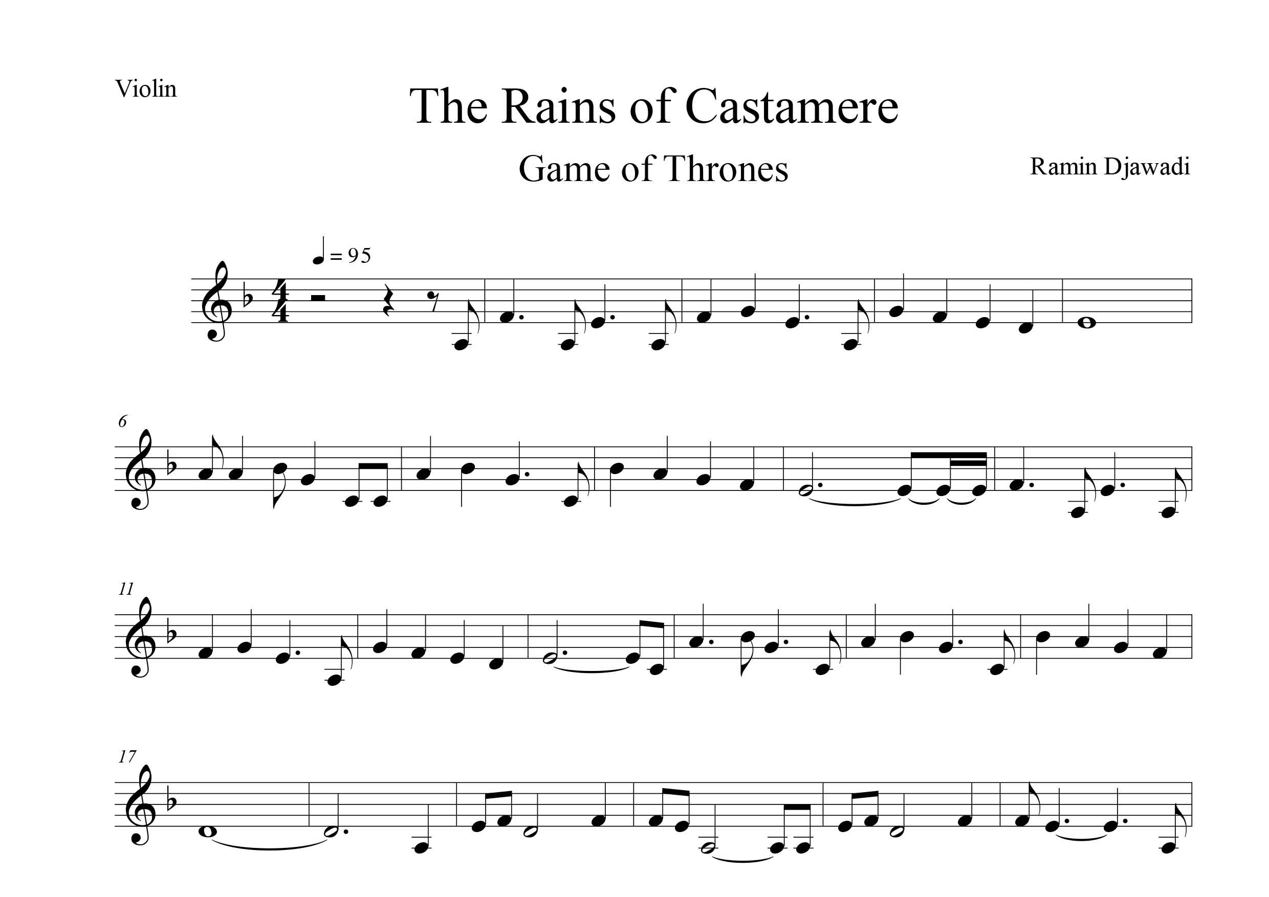 نت ویولن قطعه The Rains of Castamere از سریال game of thrones