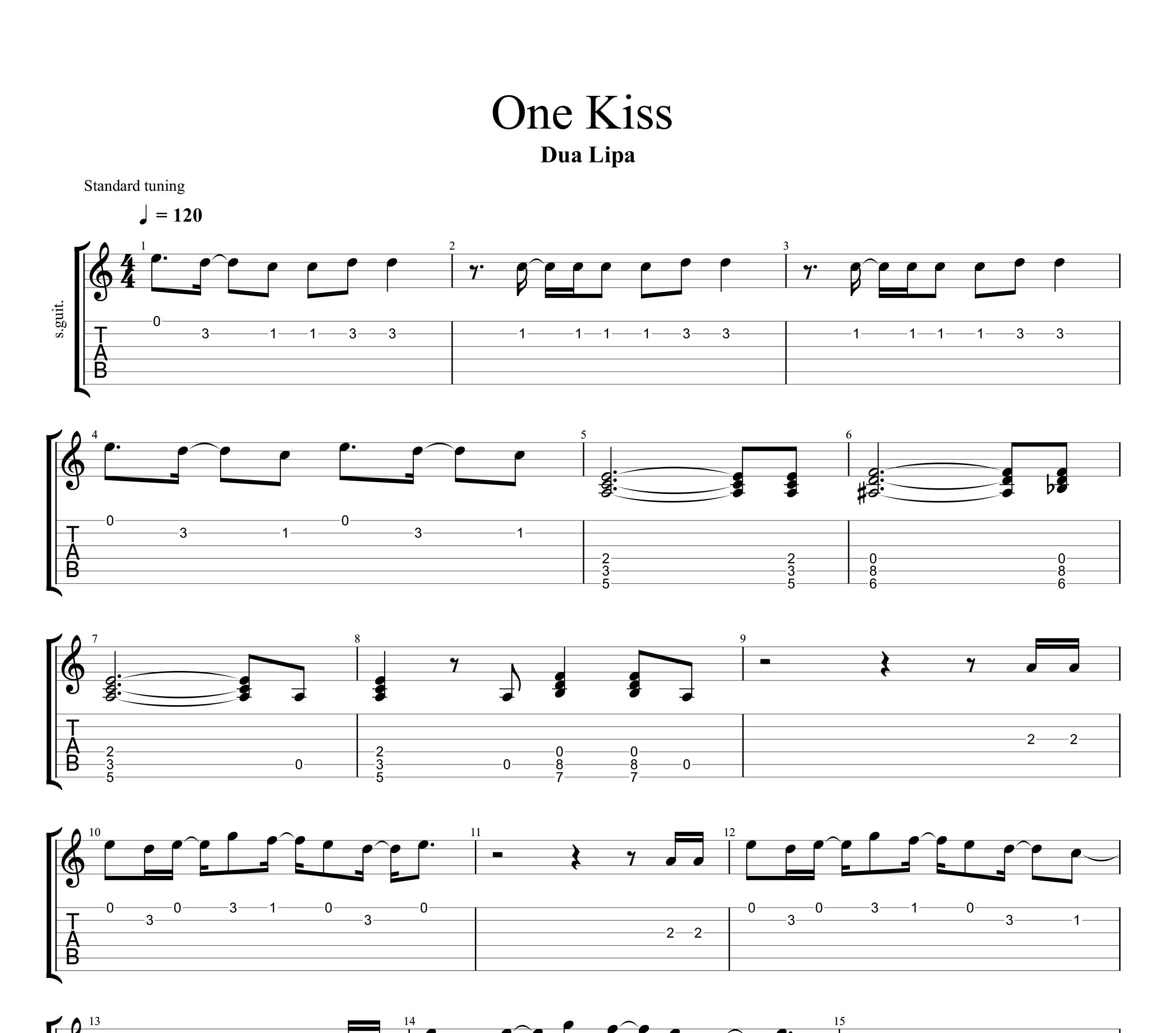 نت و تبلچر One Kiss از Dua Lipa برای گیتار