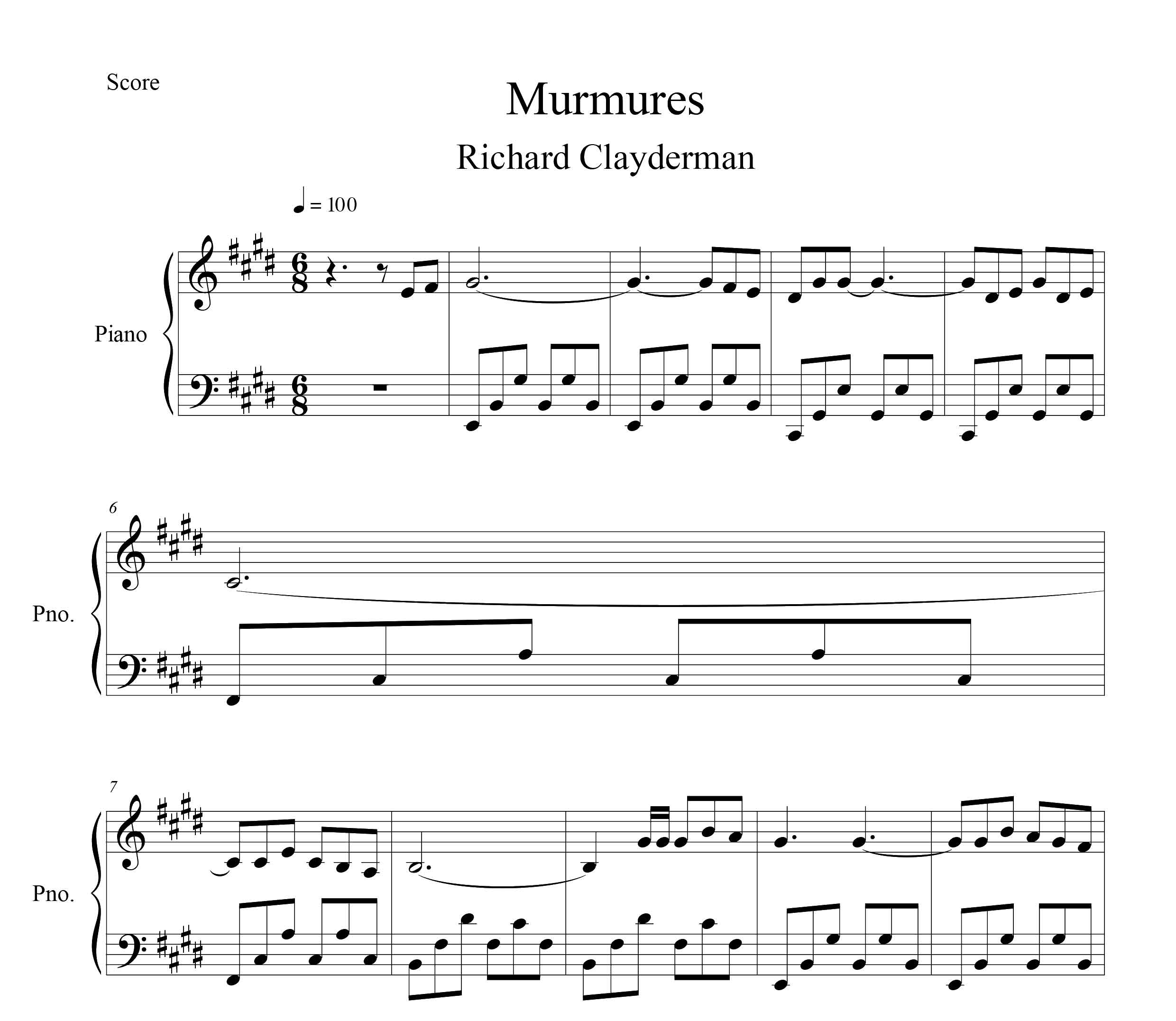 نت پیانوی قطعه Murmures از ریچارد کلایدرمن