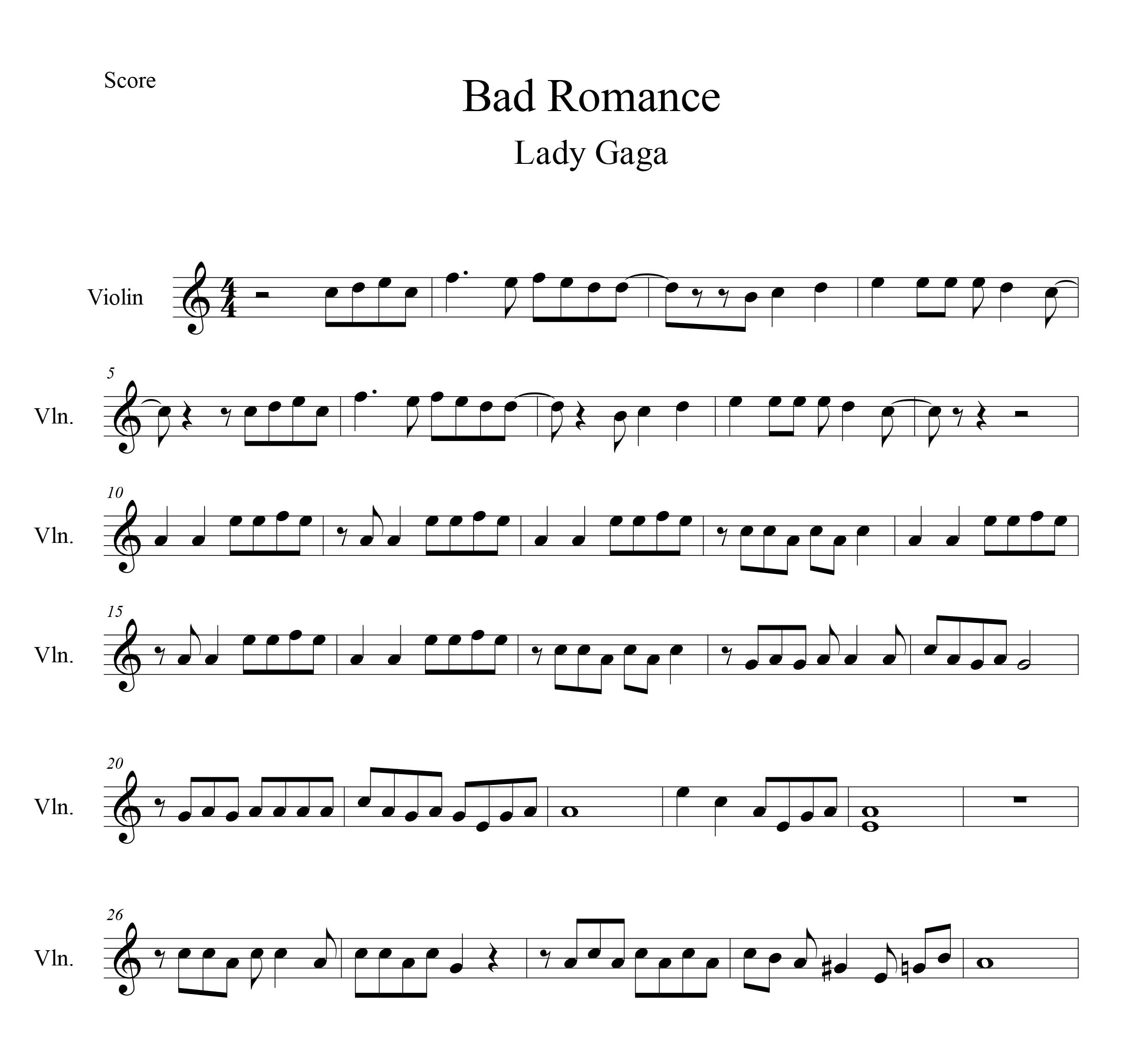 نت ویولن Bad Romance از لیدی گاگا