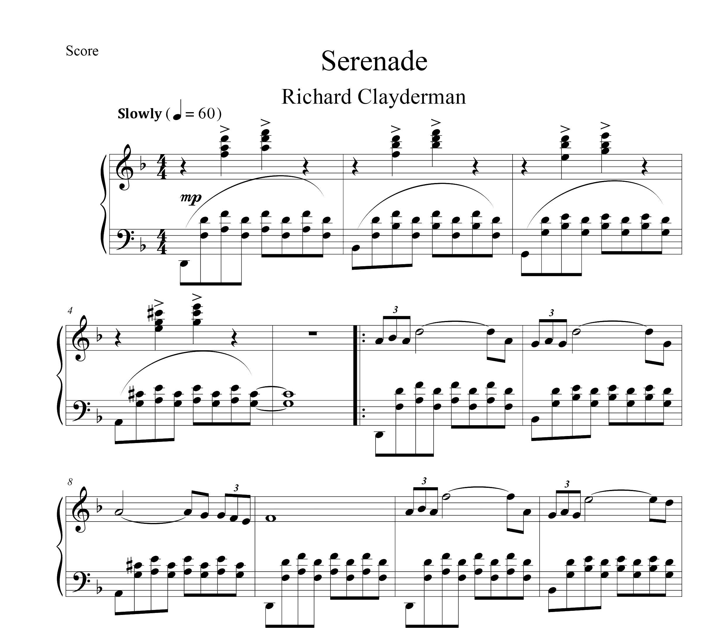 نت پیانو قطعه Srenade از ریچارد کلایدرمن